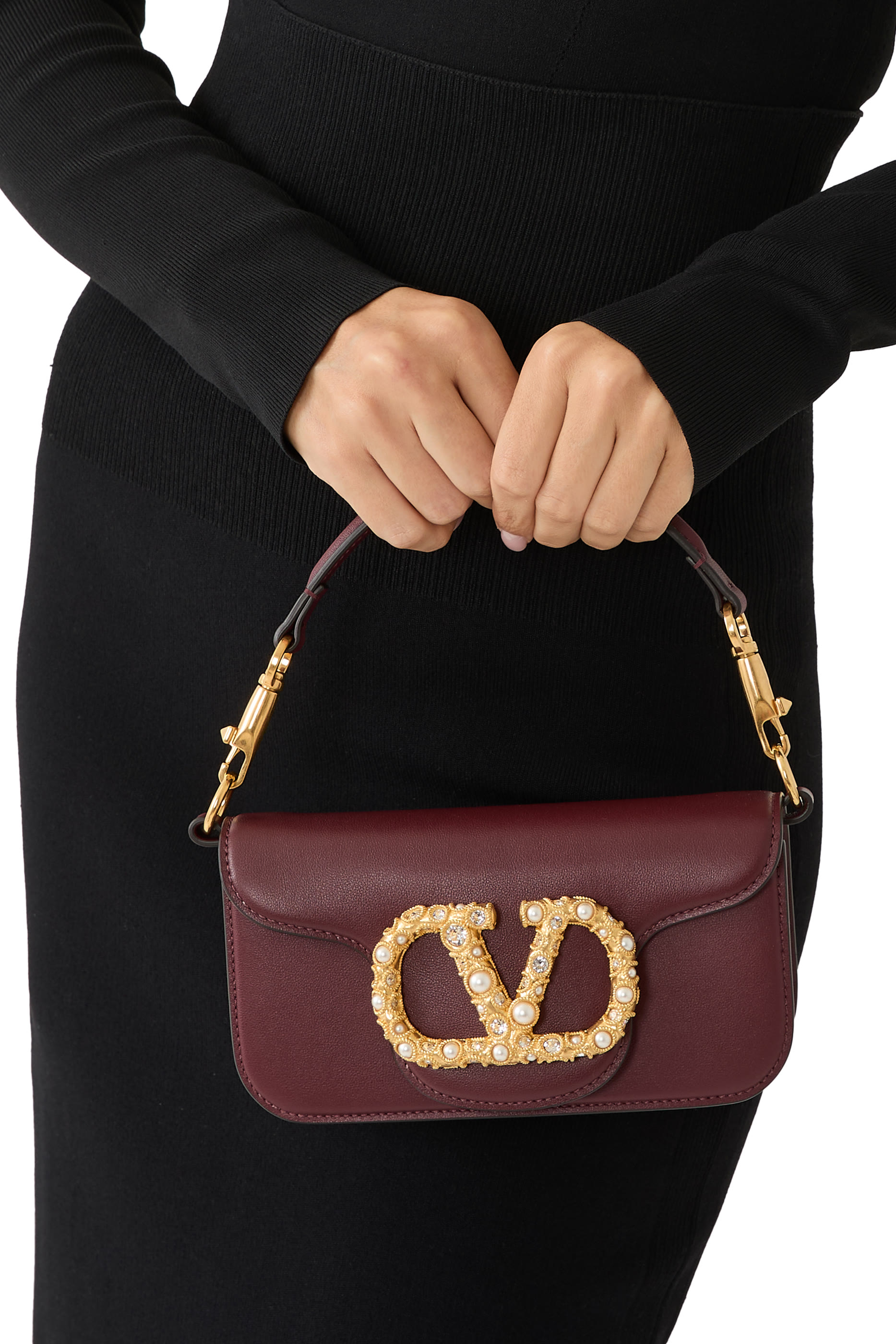 حقيبة كتف لوكو صغيرة بحلي شعار الماركة المرصعة بأحجار