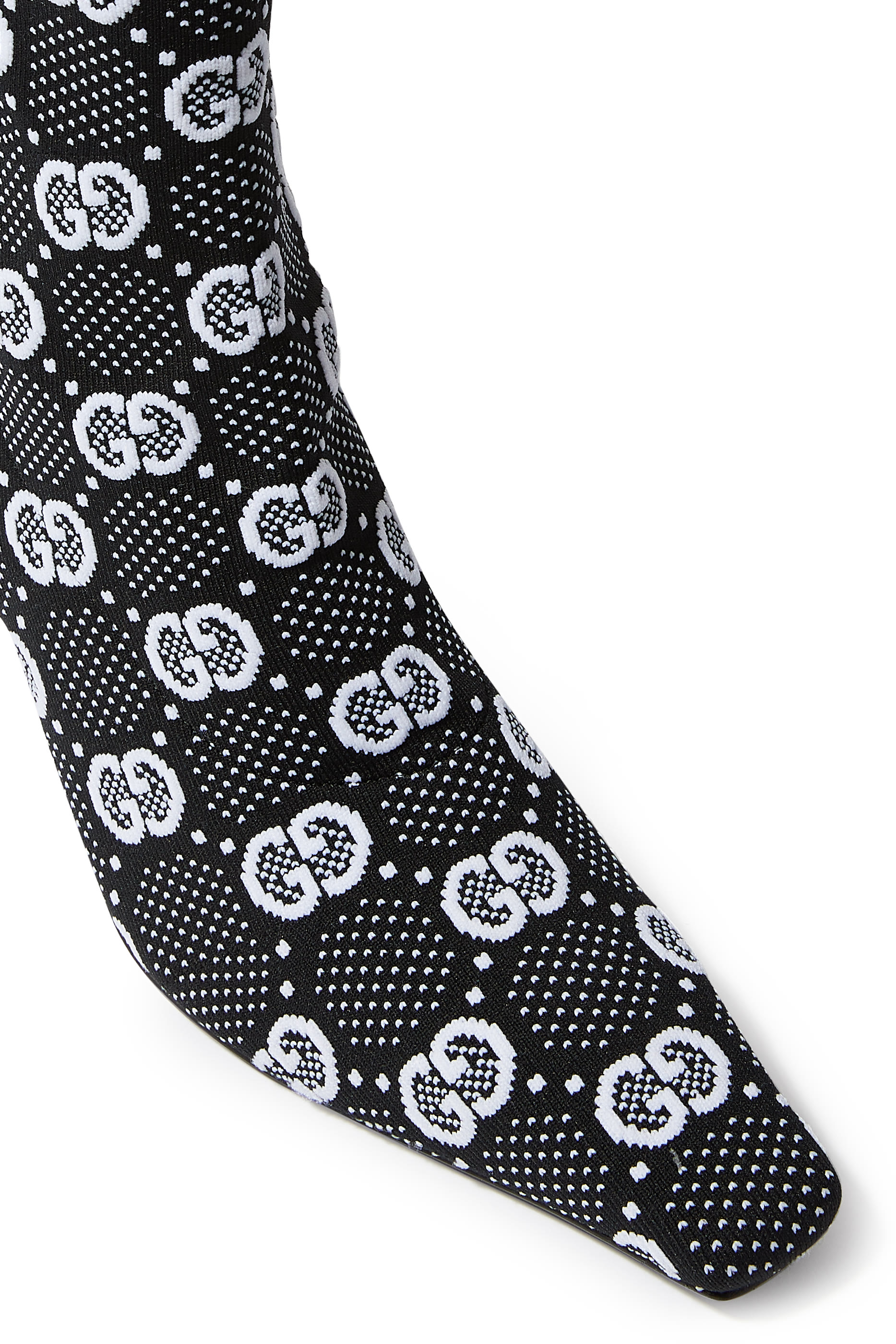 بوت منسوج بطول الكاحل وكعب مقاس 75 ونقشة GG