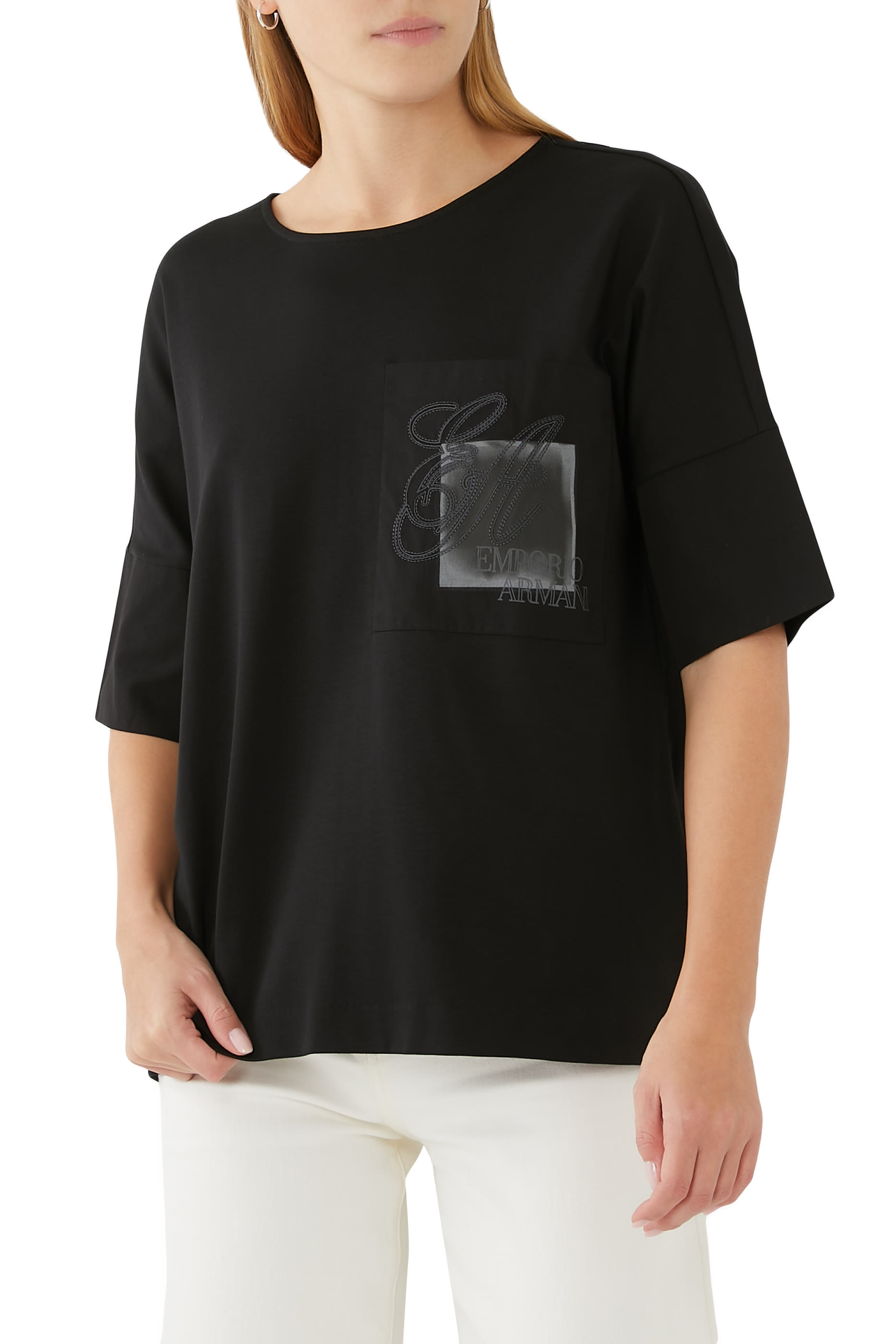 تيشيرت قطن مطرز بشعار الماركة