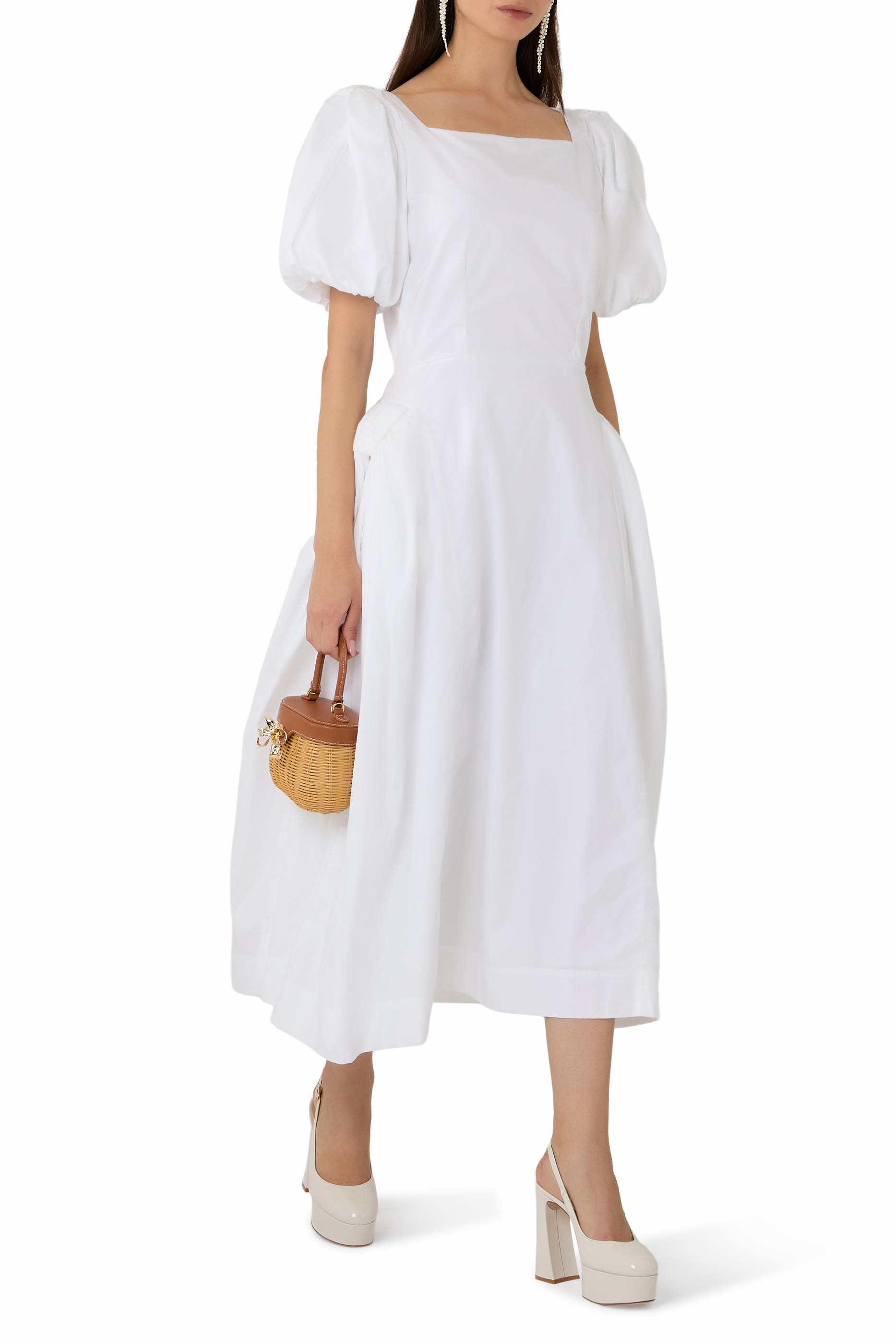 Bow Puff Sleeve Hip Dress