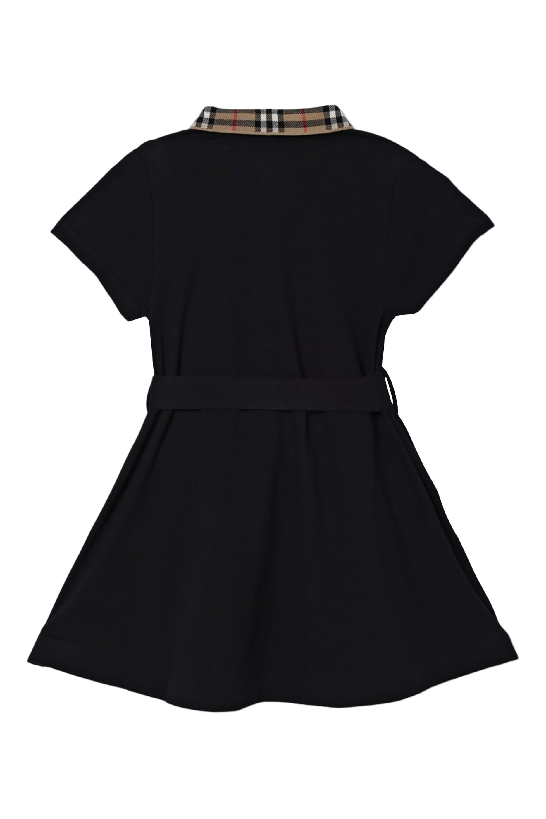 فستان بتصميم قميص بولو بياقة بنقشة مربعات قطن للأطفال