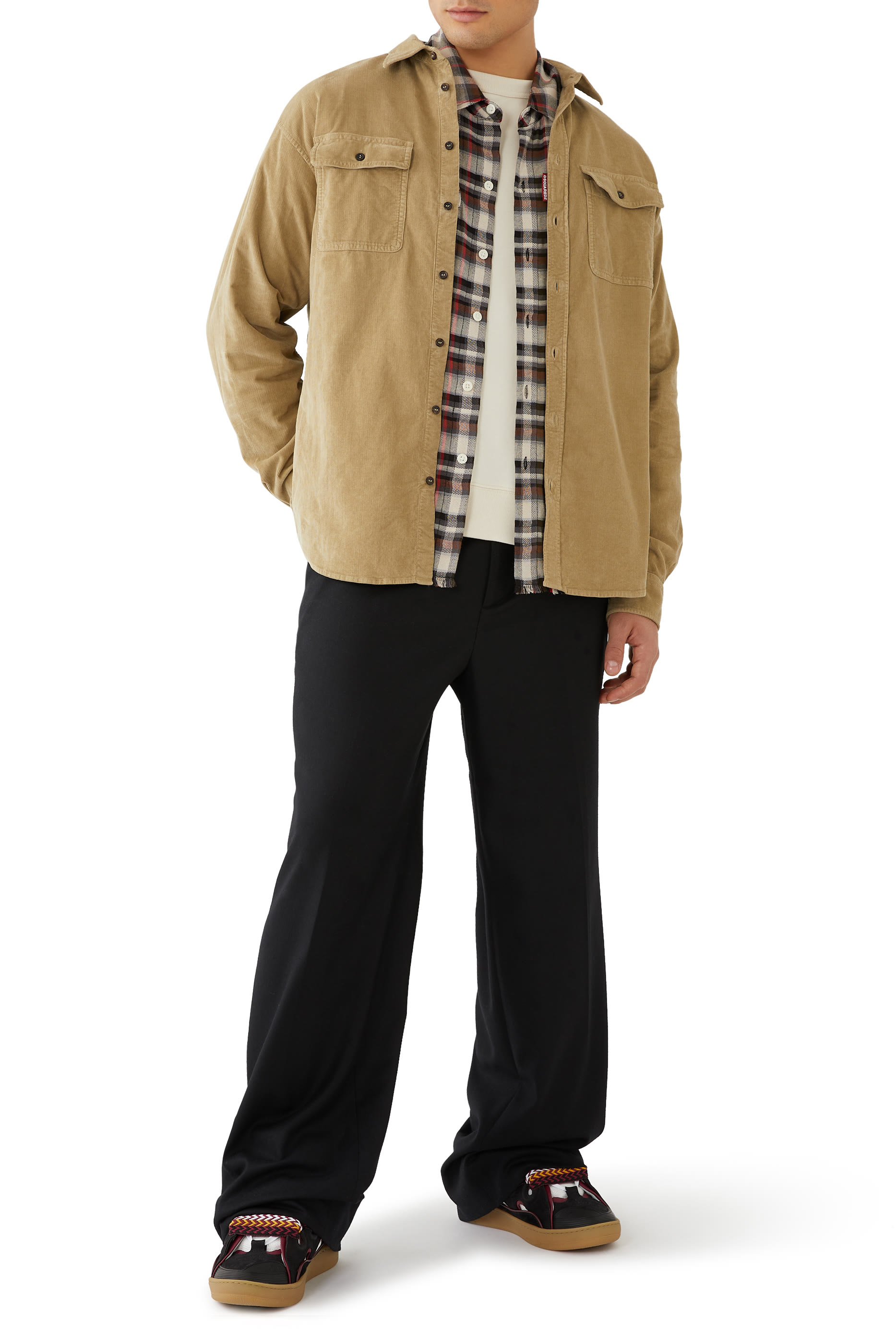 قميص قماش قطني مخملي مضلع