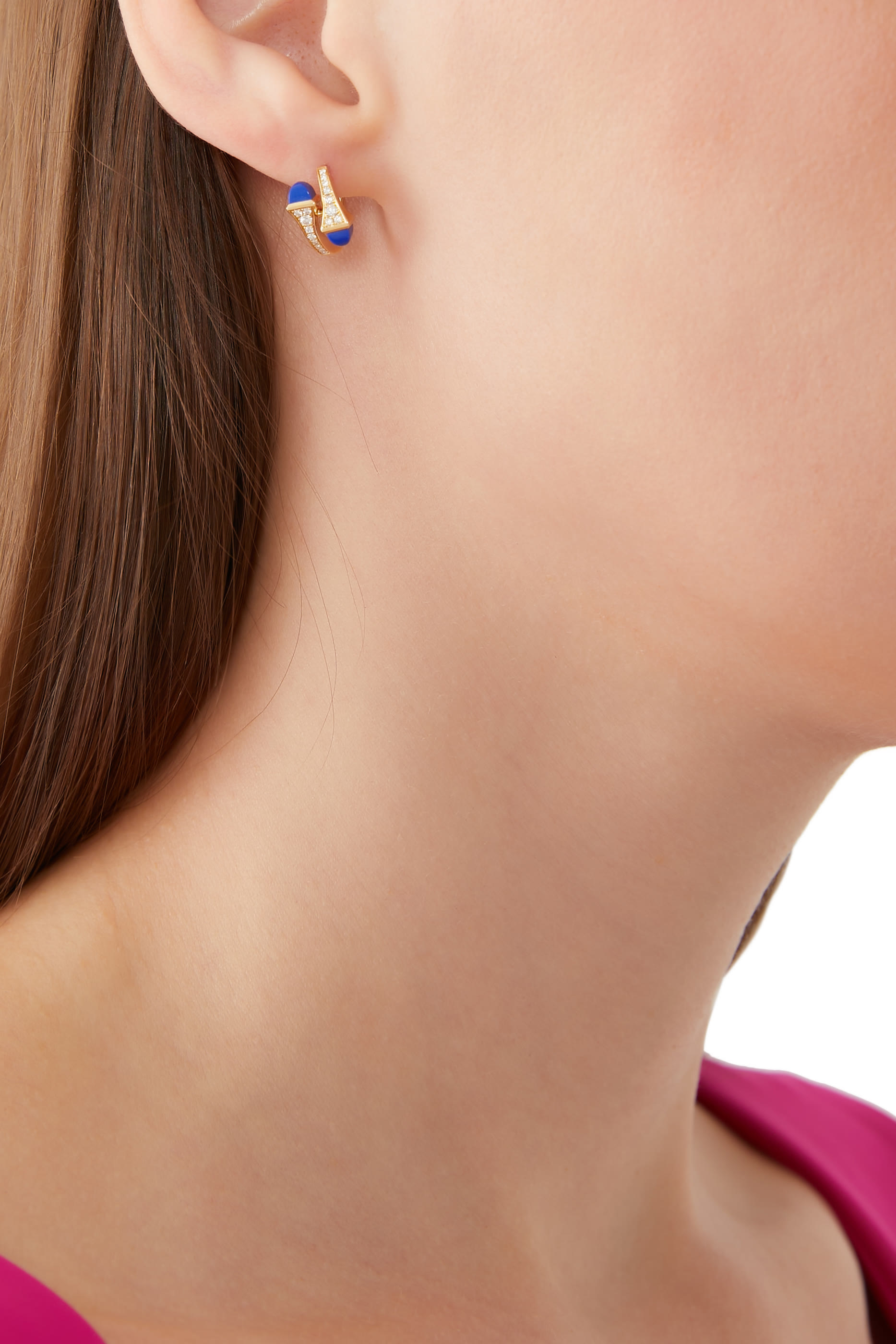 أقراط كليو هاجي مرصعة بالماس والازورد ذهب أصفر عيار 18