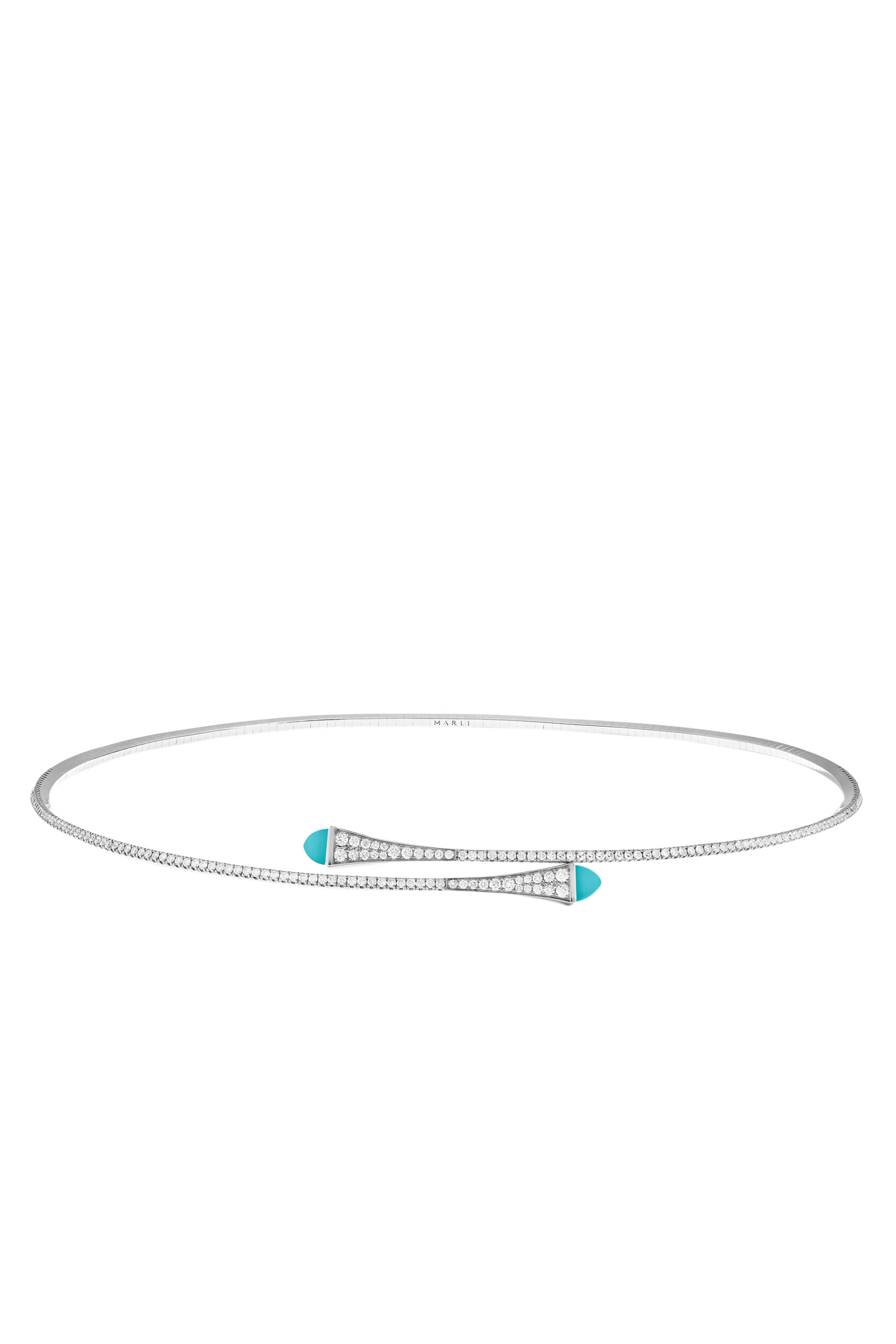 قلادة رقبة كليو رفيعة مرصعة بالماس والفيروز ذهب أبيض عيار 18