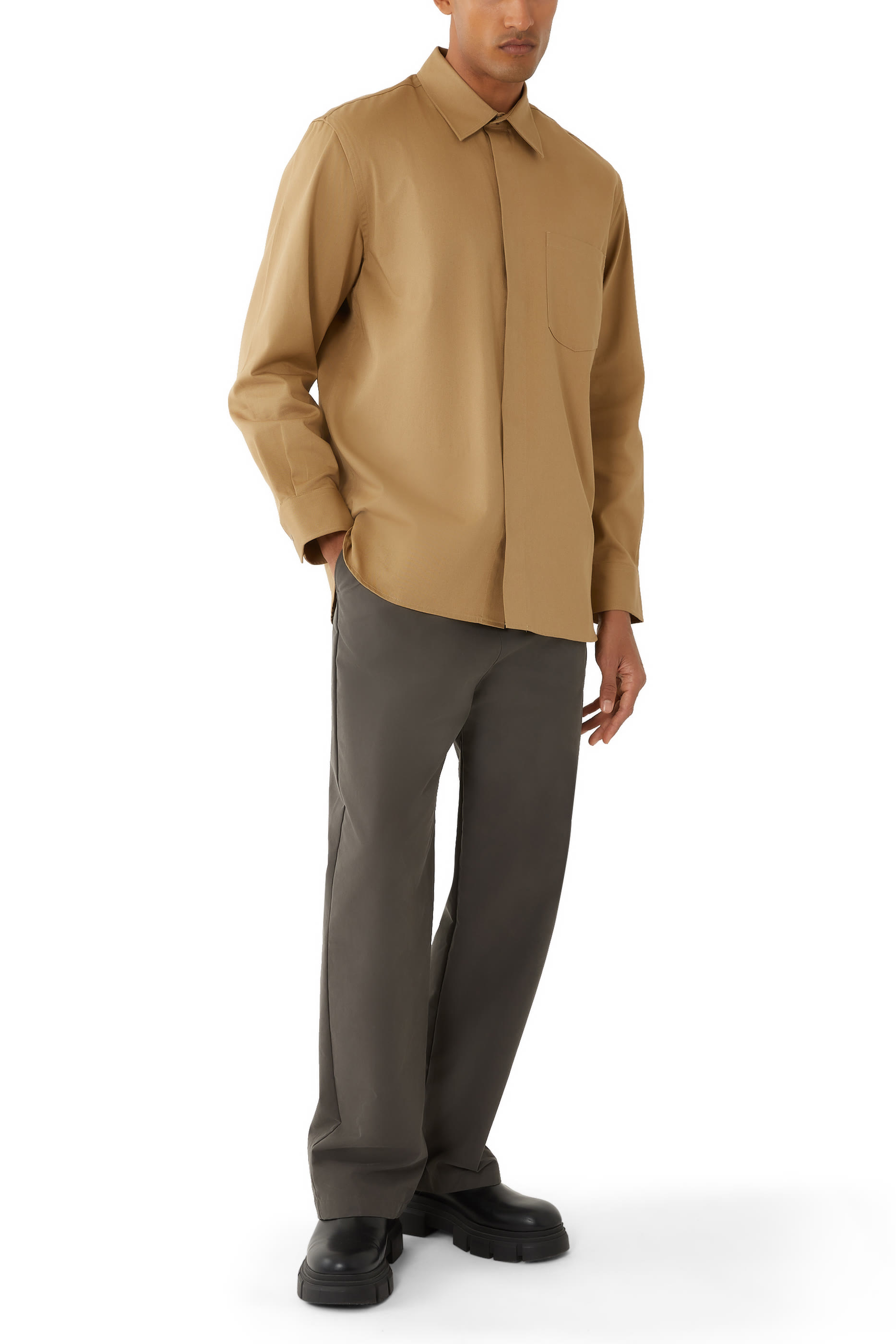 جاكيت بنمط قميص قطن تويل