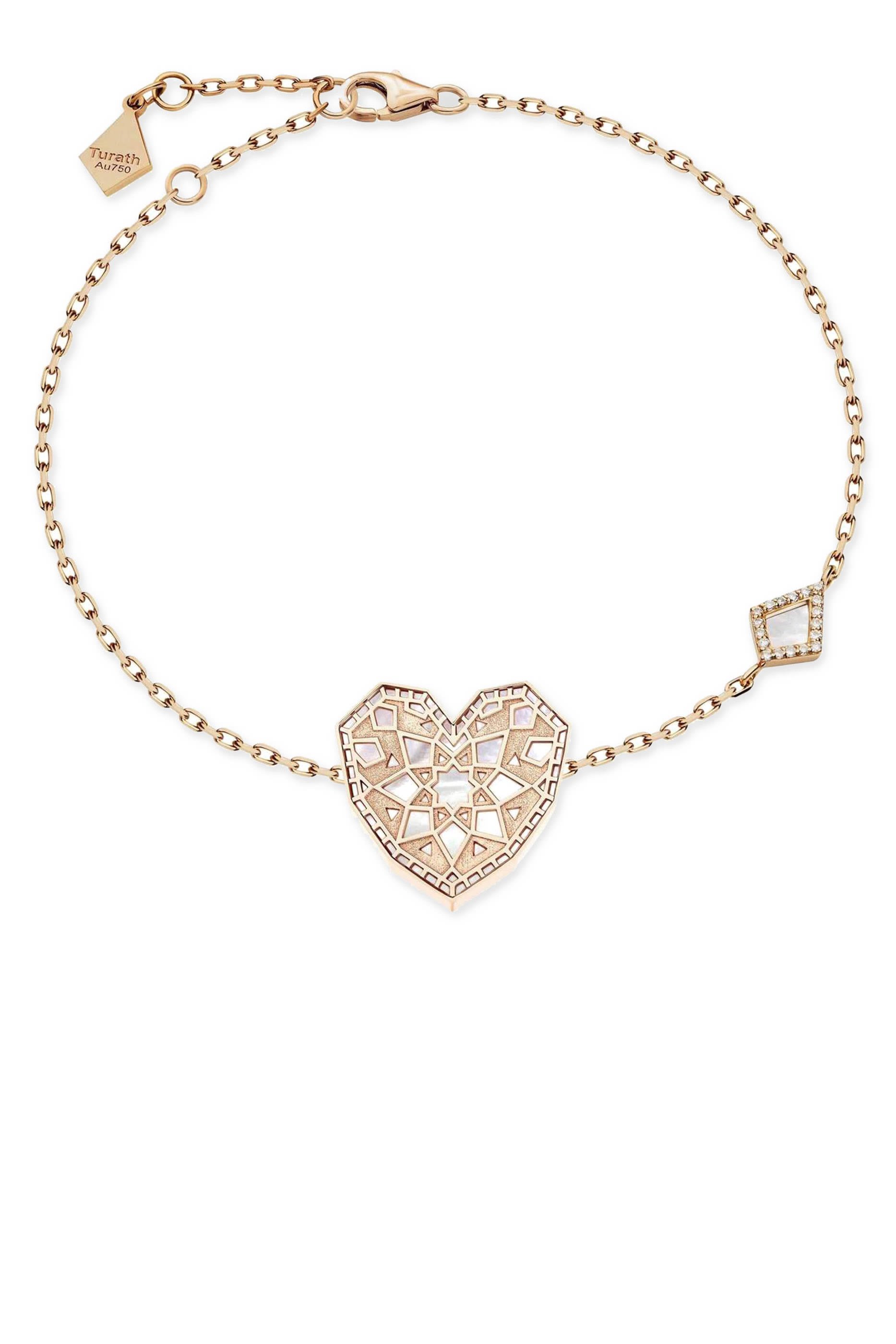 سوار صغير قلب تراث مرصع بالماس وعرق اللؤلؤ، ذهب وردي عيار 18