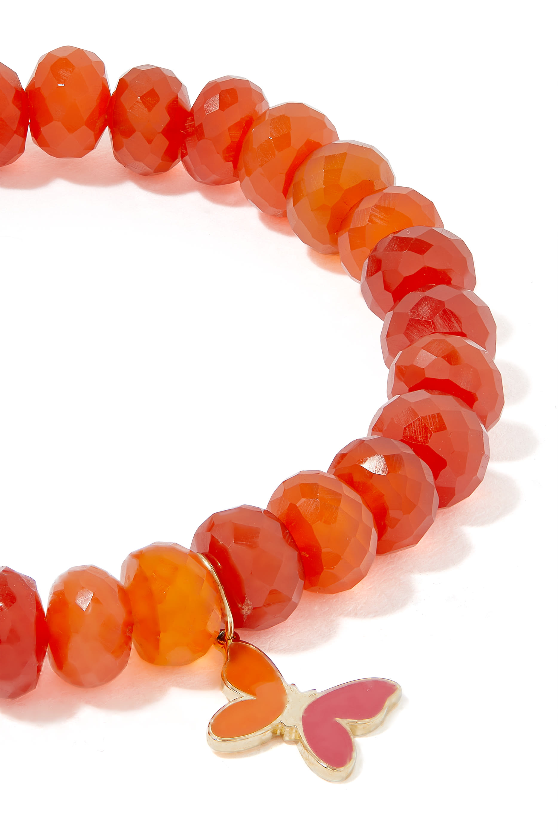 سوار رونديل مزين بعقيق أحمر وحلية بتصميم فراشة ذهب أصفر عيار 14