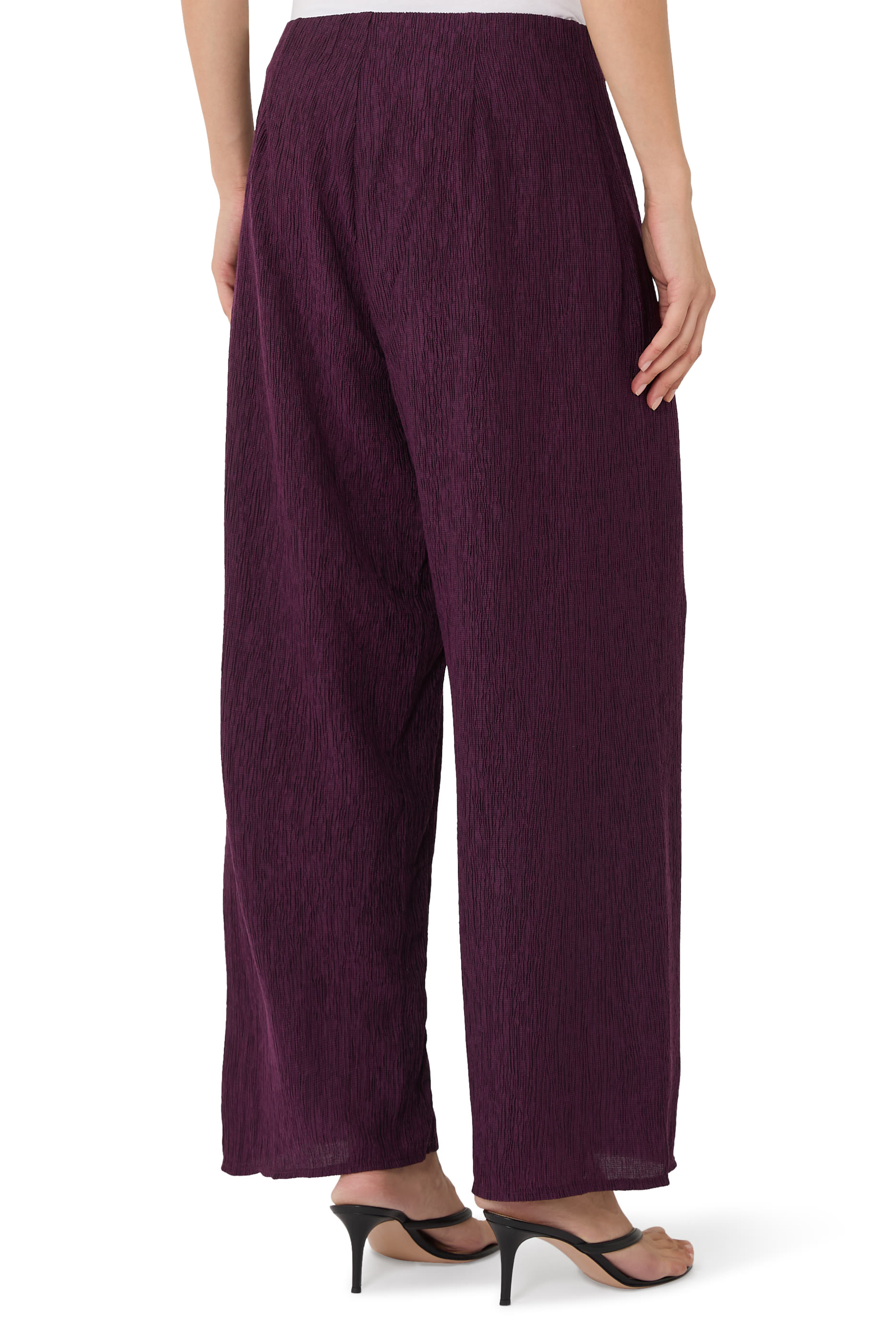 Woven Plissé Wide-Leg Pants
