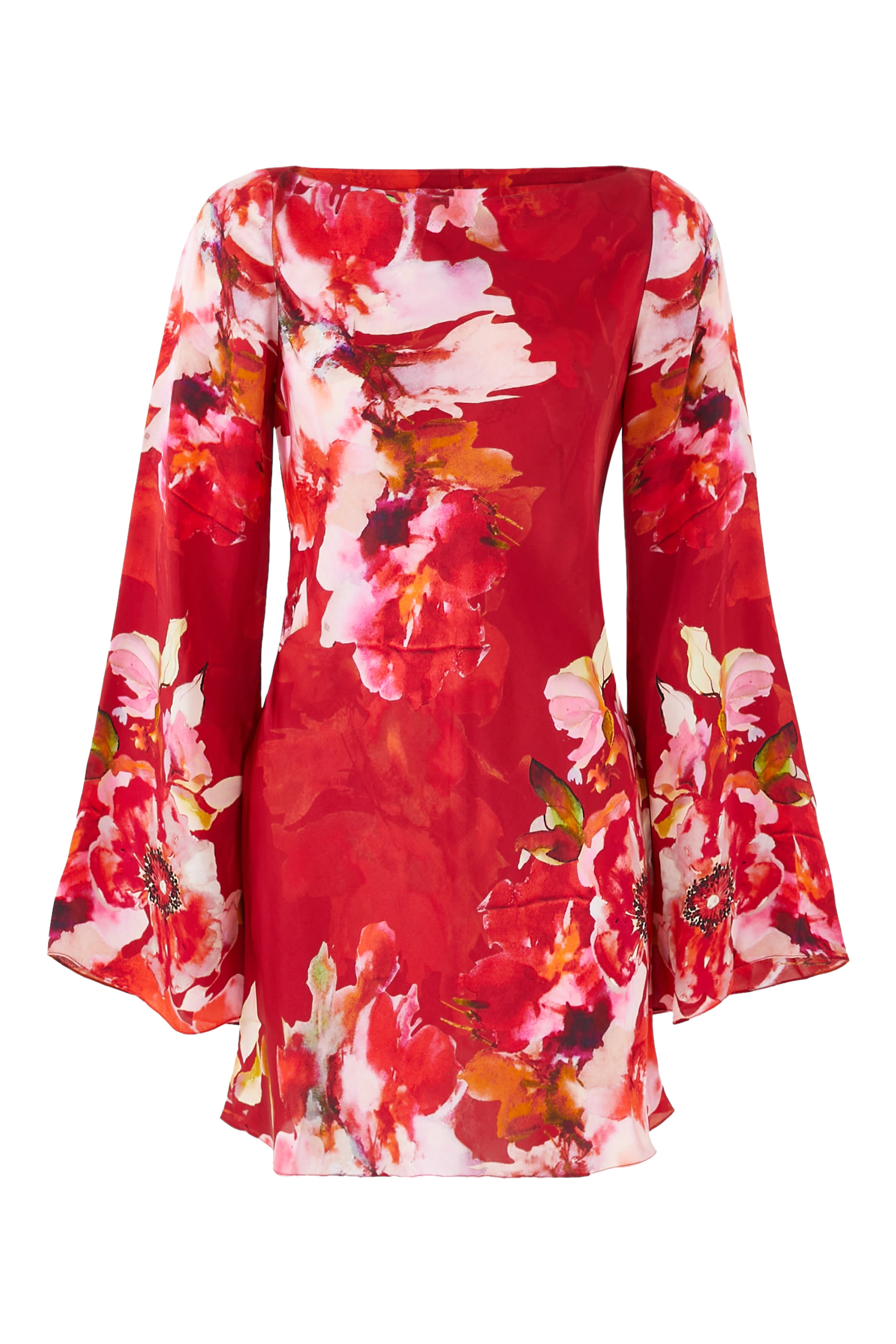 فستان قصير بأكمام طويلة حرير