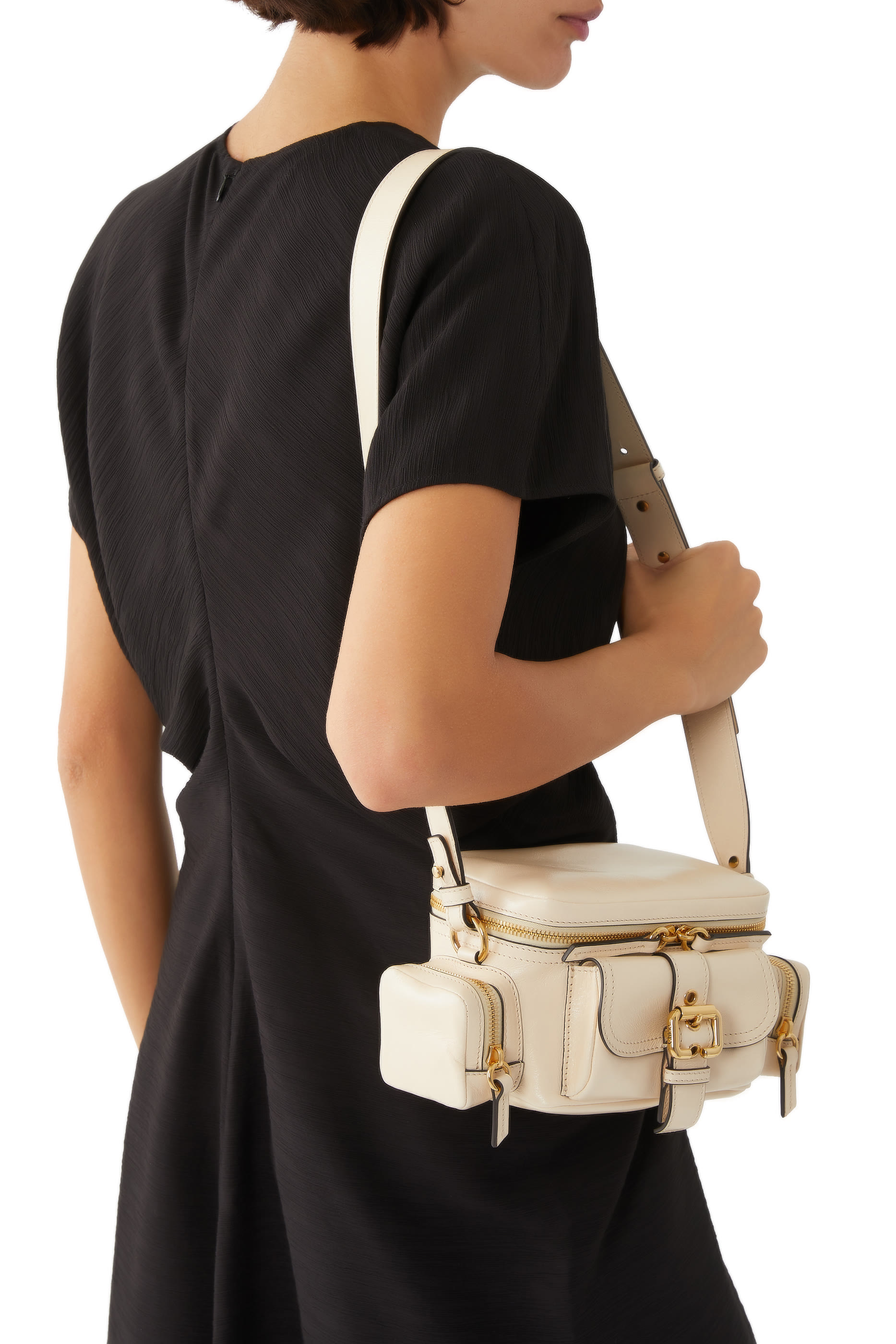 حقيبة كتف صغيرة مزدوجة بشعار الماركة