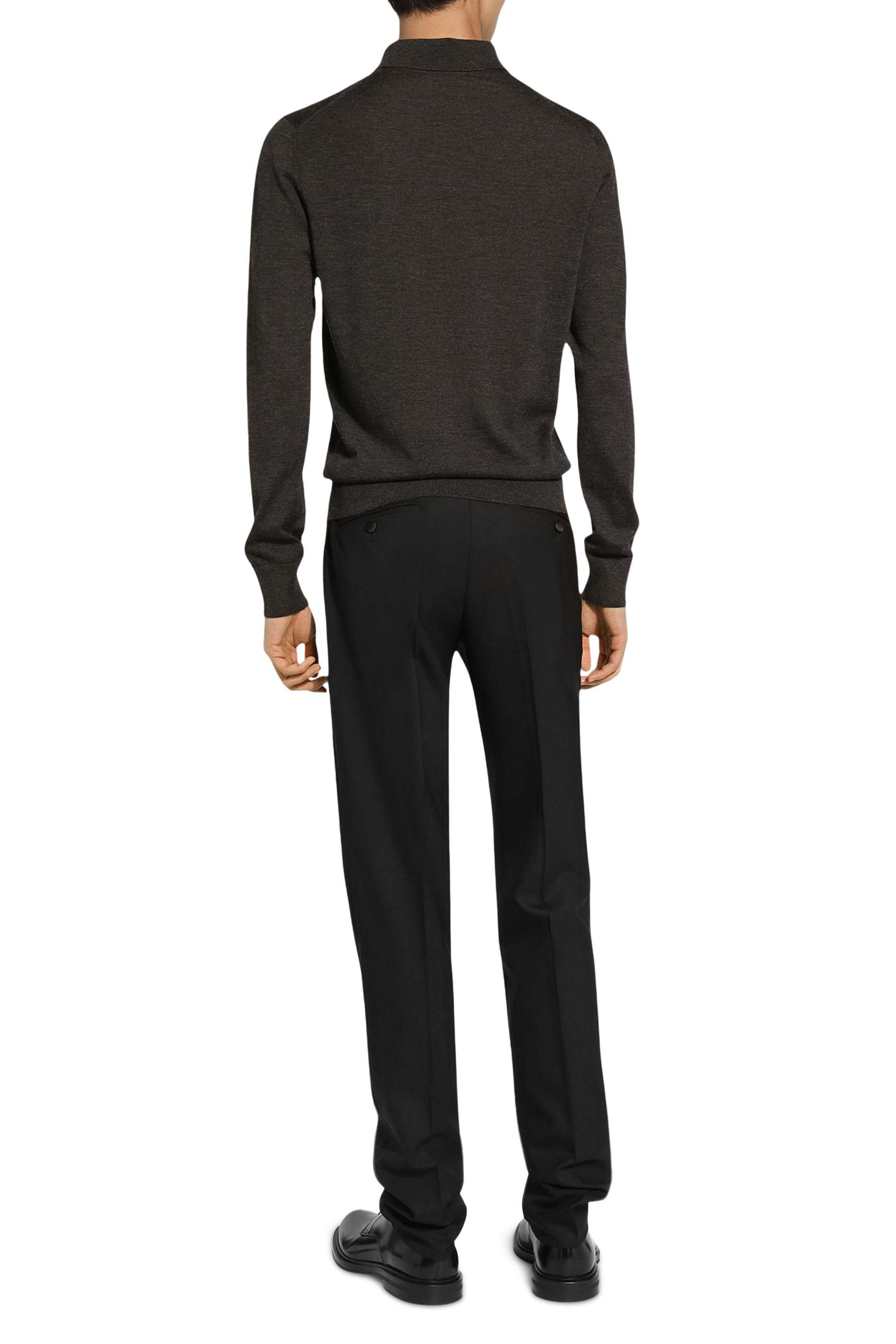 قميص بولو بأكمام طويلة كشمير وشعار الماركة المطرز