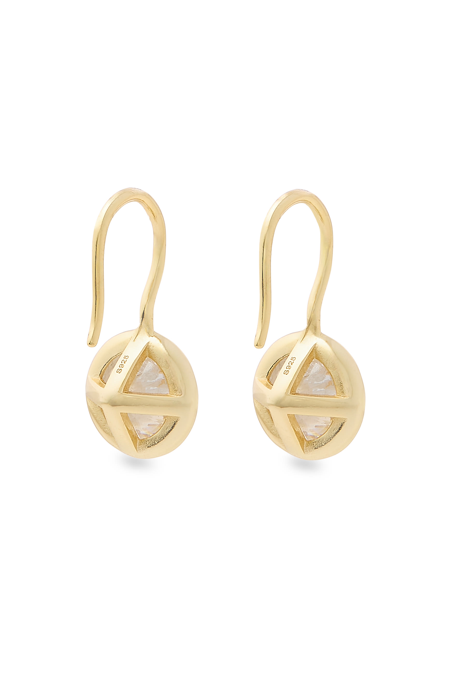 أقراط بيزيل بتصميم خطاف فرنسي مرصعة بأحجار زركونيا مكعبة، فضة اسرتلينية مطلية بذهب عيار 14