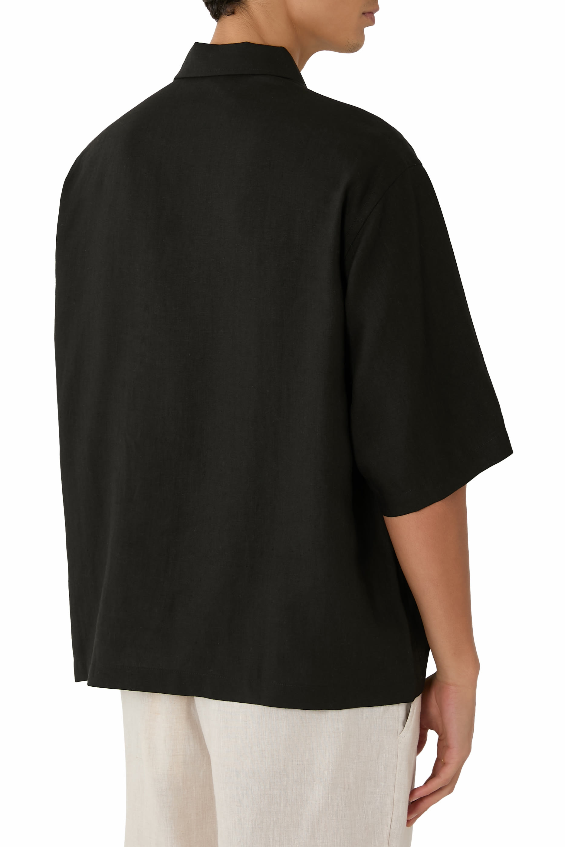 Pure Linen Shirt With Partial Zip