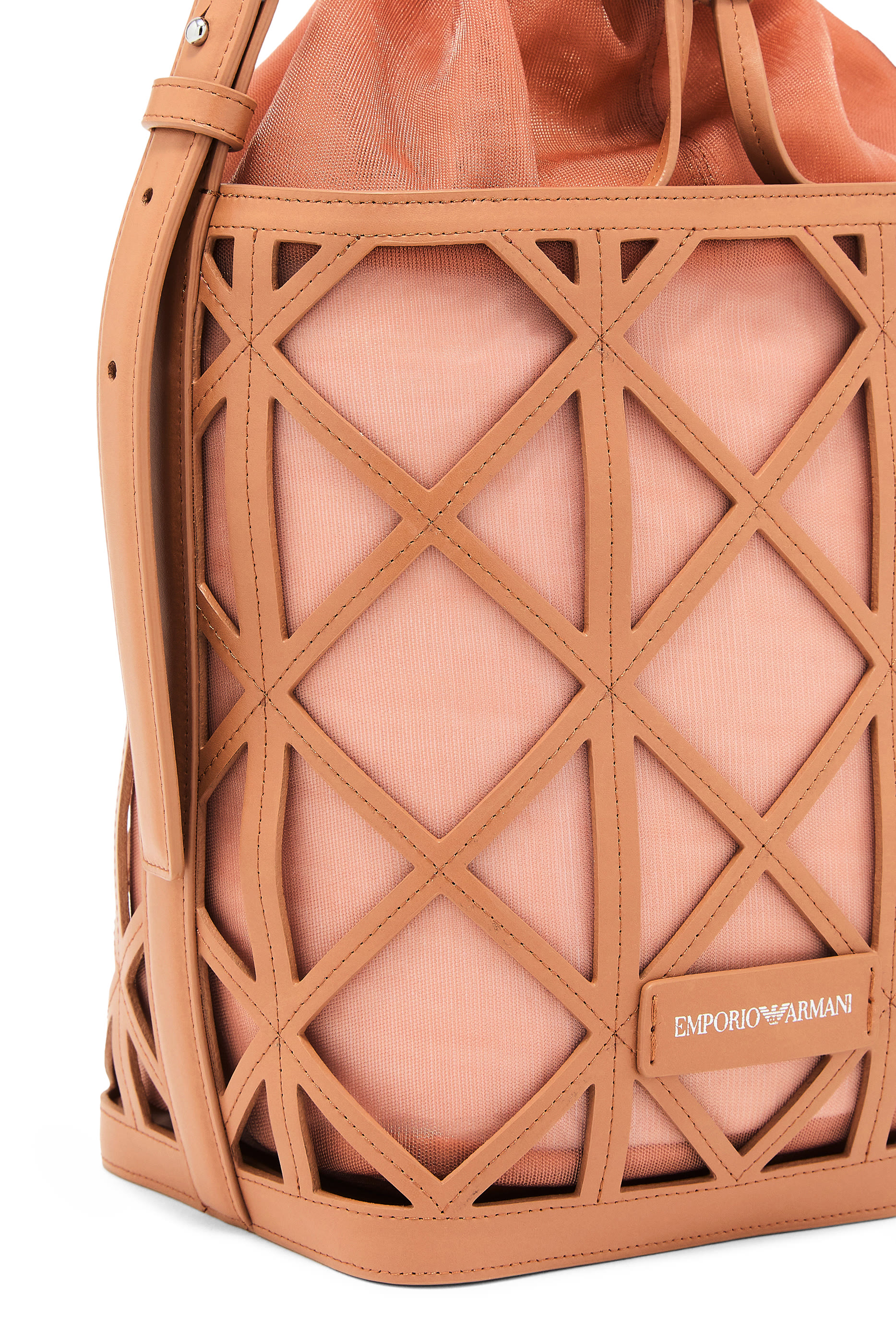 حقيبة باكيت بشعار الماركة جلد وقماش شبكي