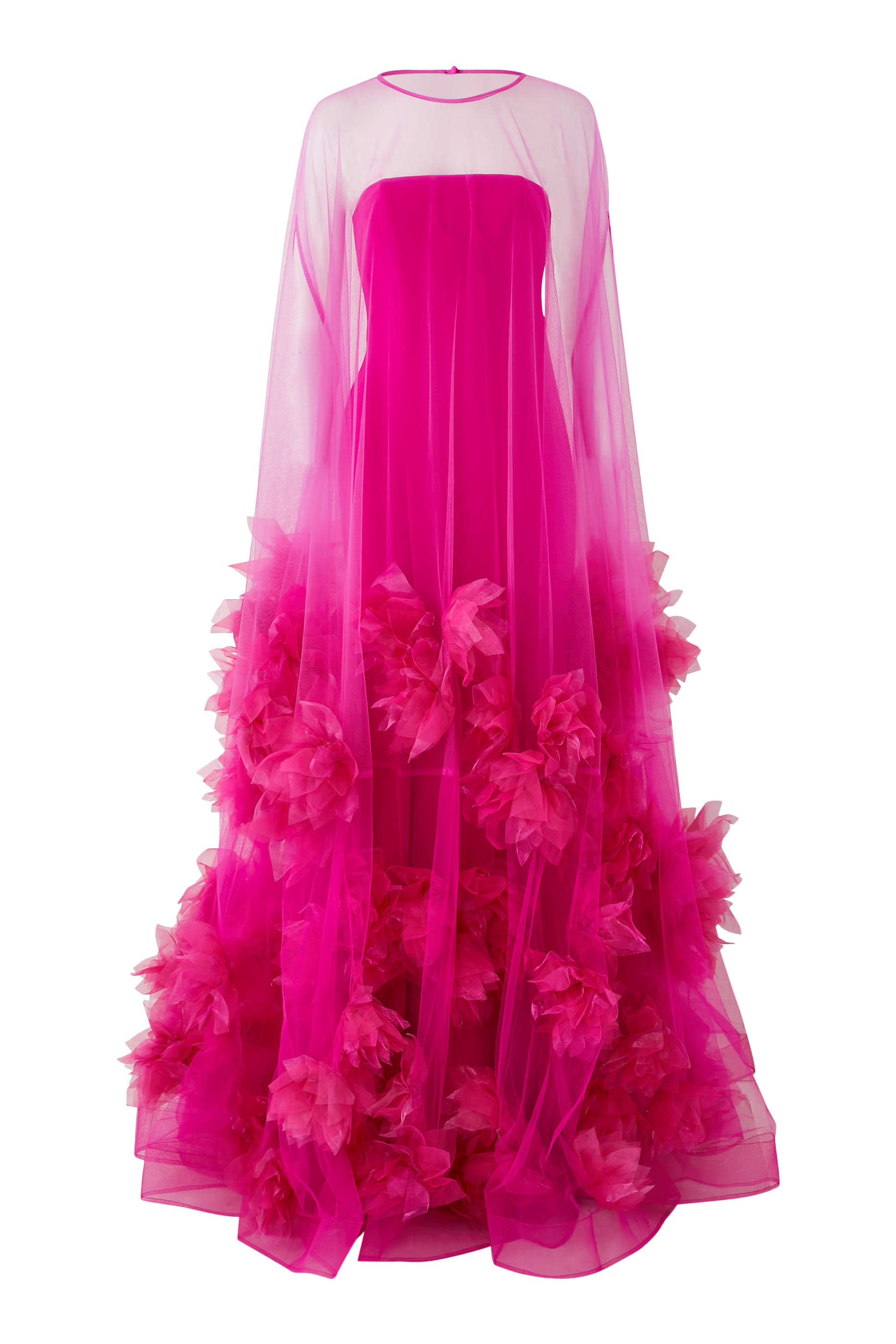 فستان سهرة بلا حمالات تول بزهور بملمس بارز