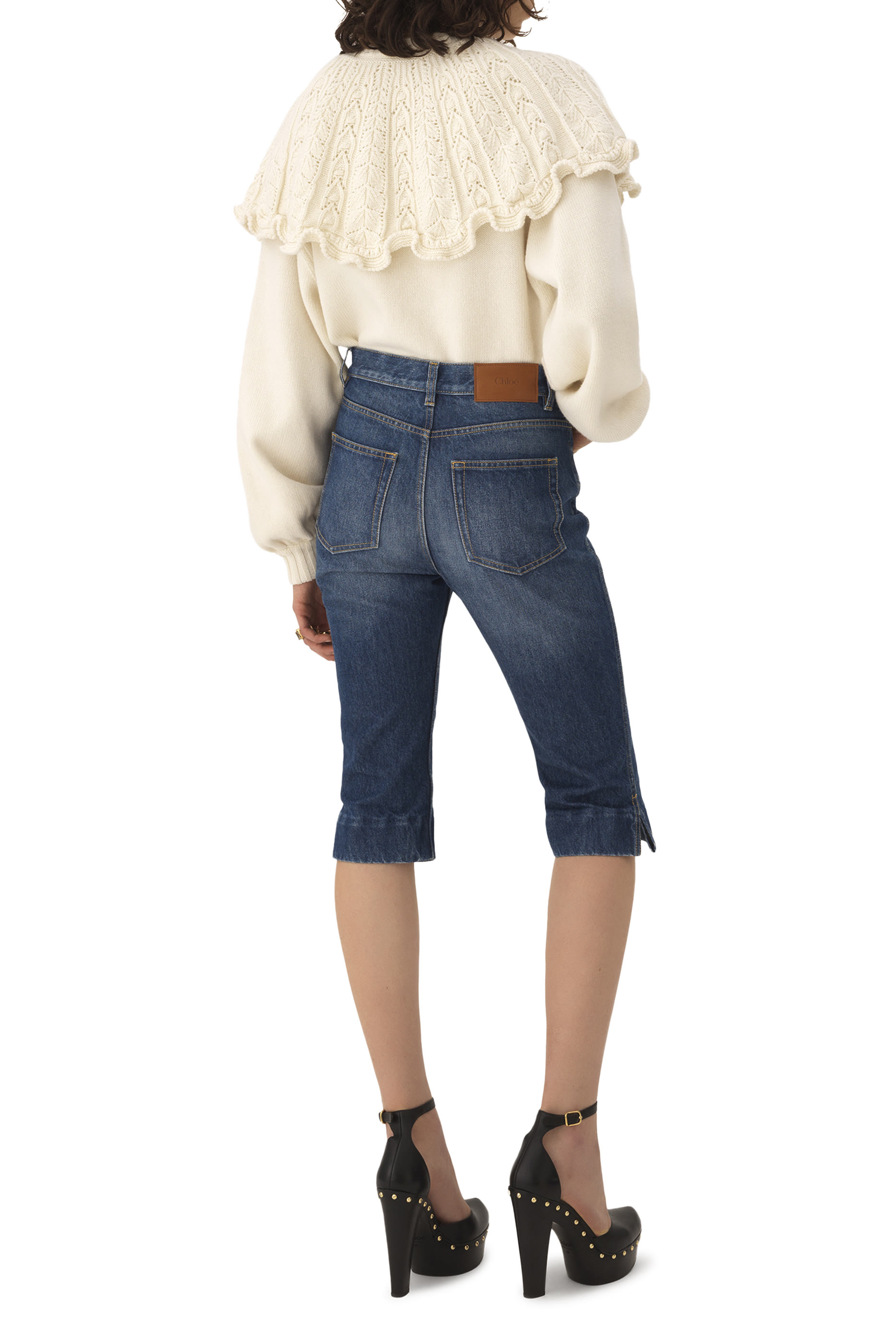 بنطال جينز كابري بخصر مرتفع