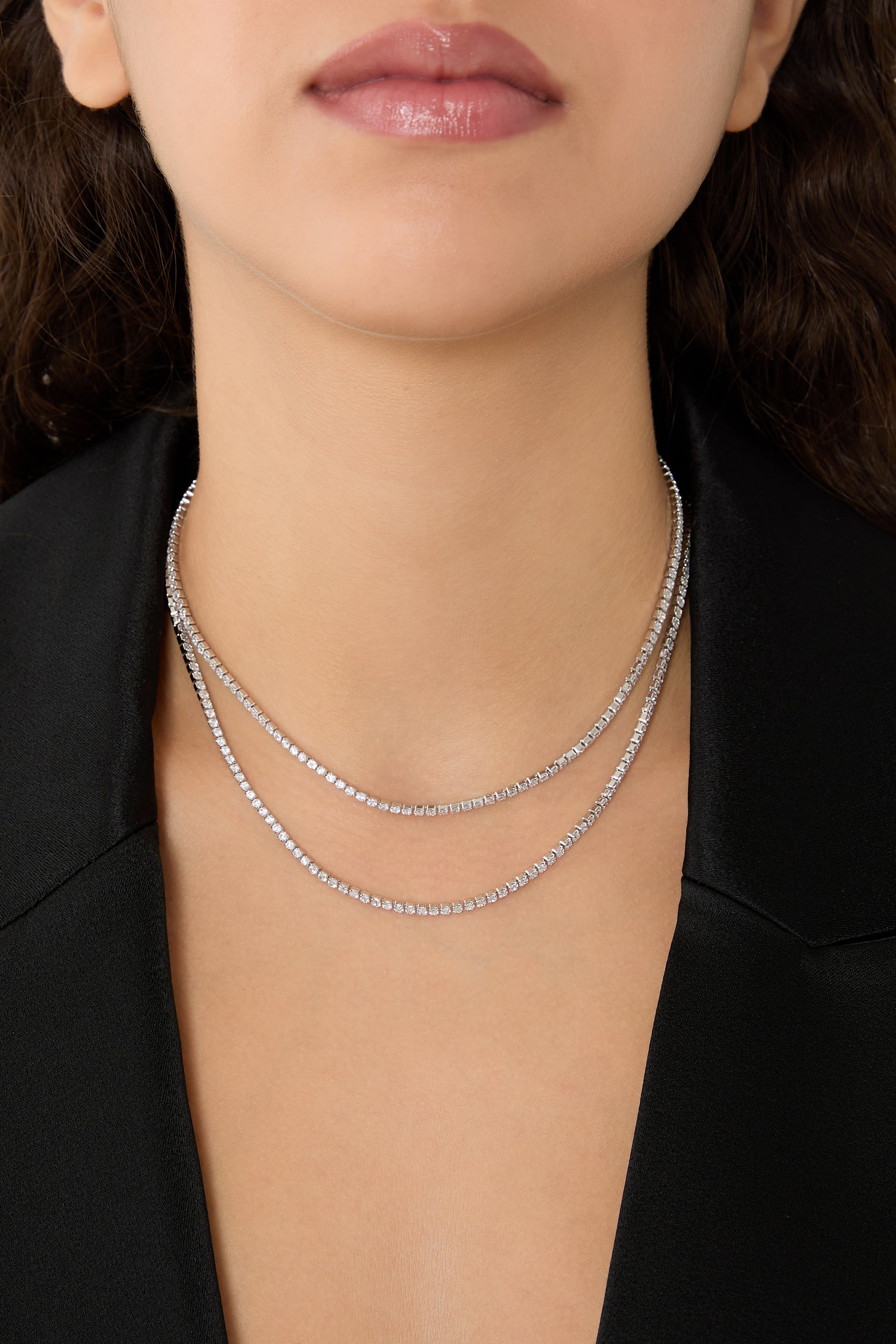 قلادة تنس بطبقات مرصعة بأحجار زركونيا مكعبة، فضة إسترلينية وAAAA+