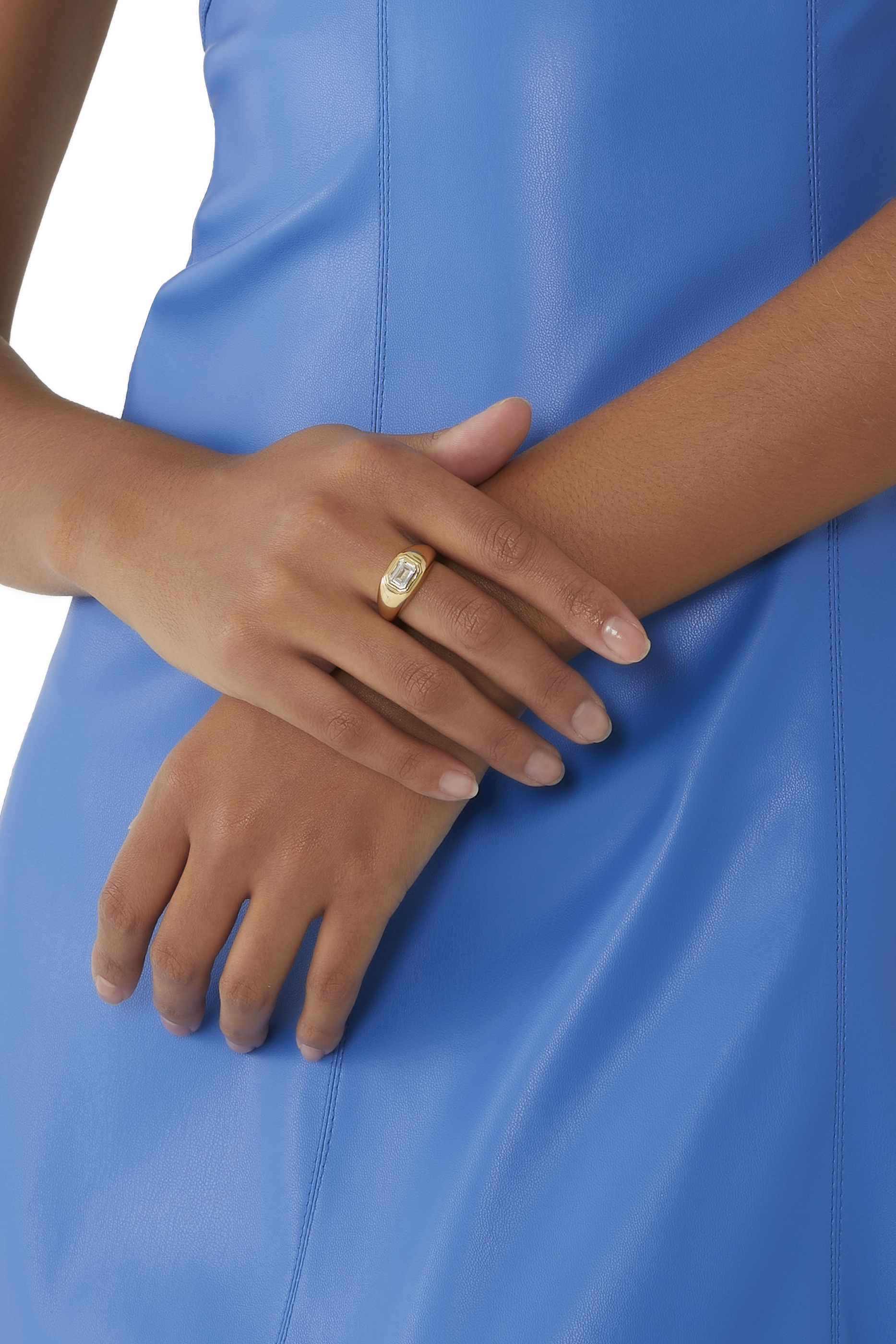 خاتم مقبب ستيتمنت فضة إسترلينية مطلية بذهب عيار 18