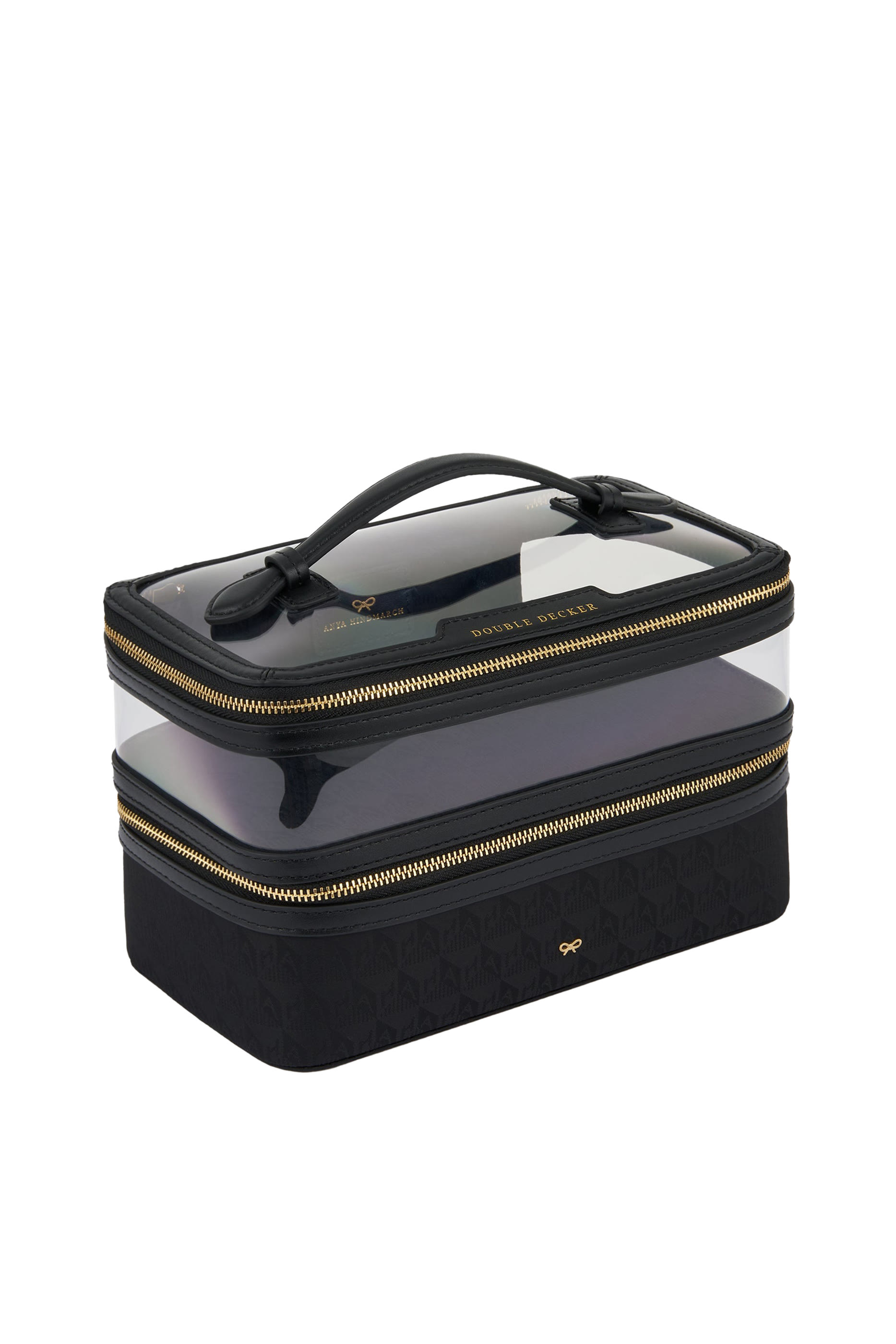 حقيبة ديكر صغيرة مزدوجة بشعار الماركة للمكياج