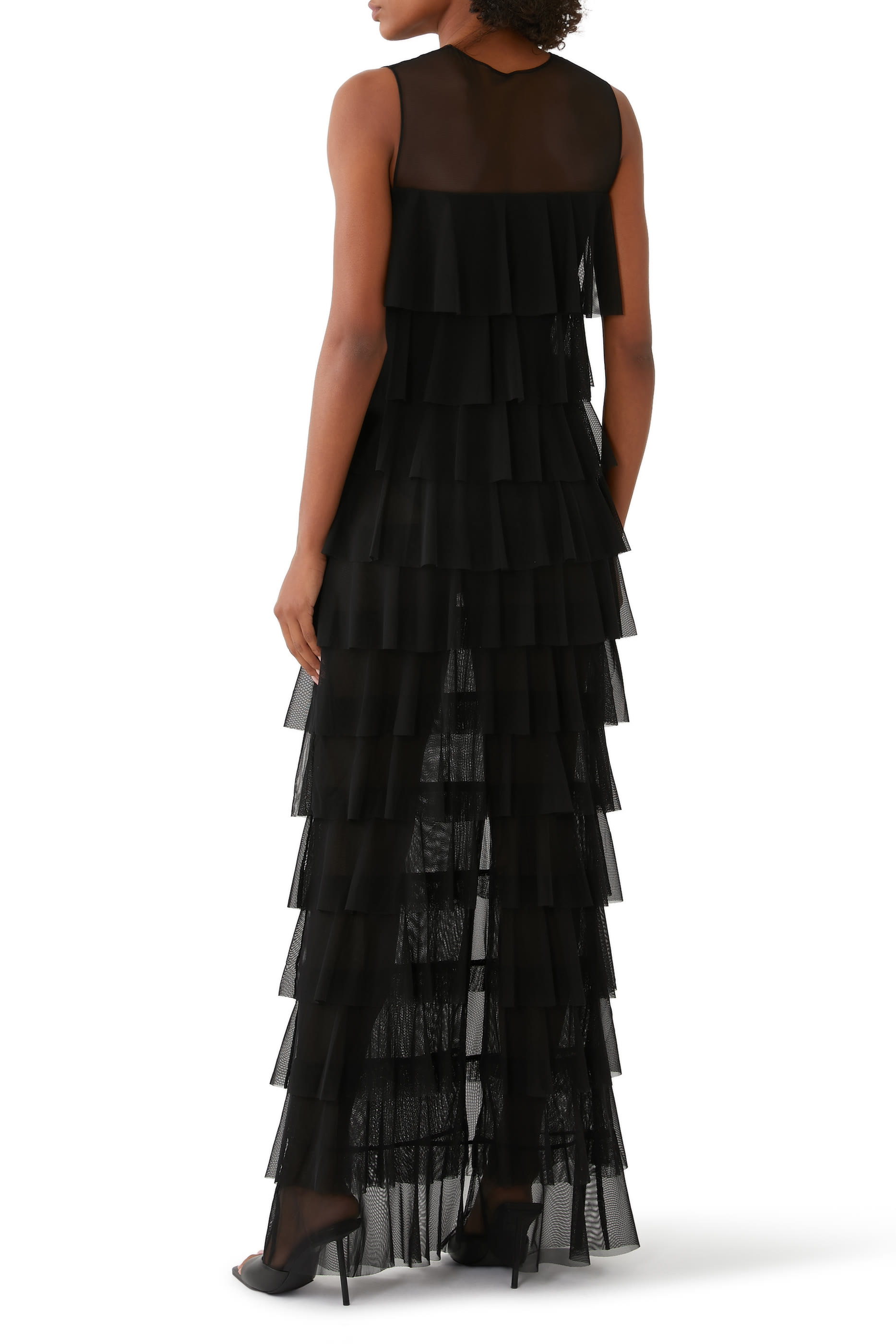 فستان سهرة بلا أكمام بتصميم متدرج بكشكش