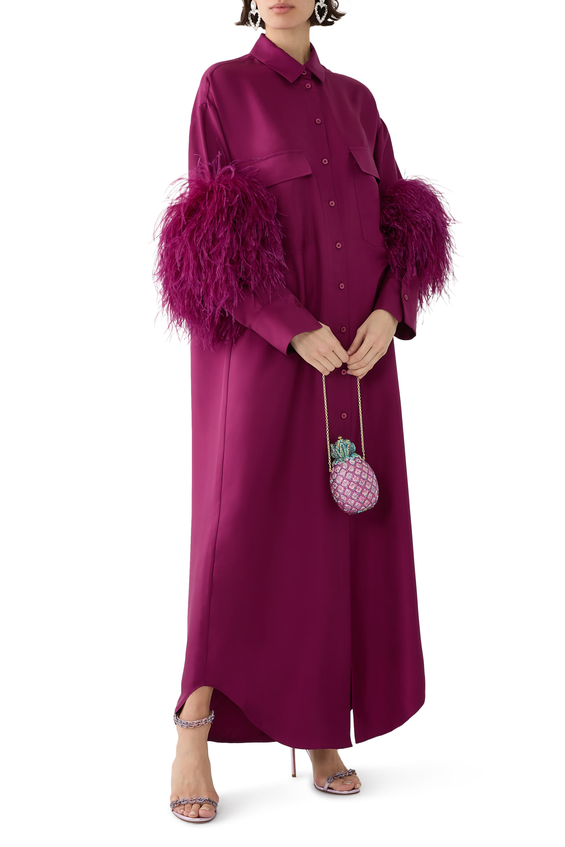 فستان بلومينغديلز الحصري بصف أزرار مزين بالريش