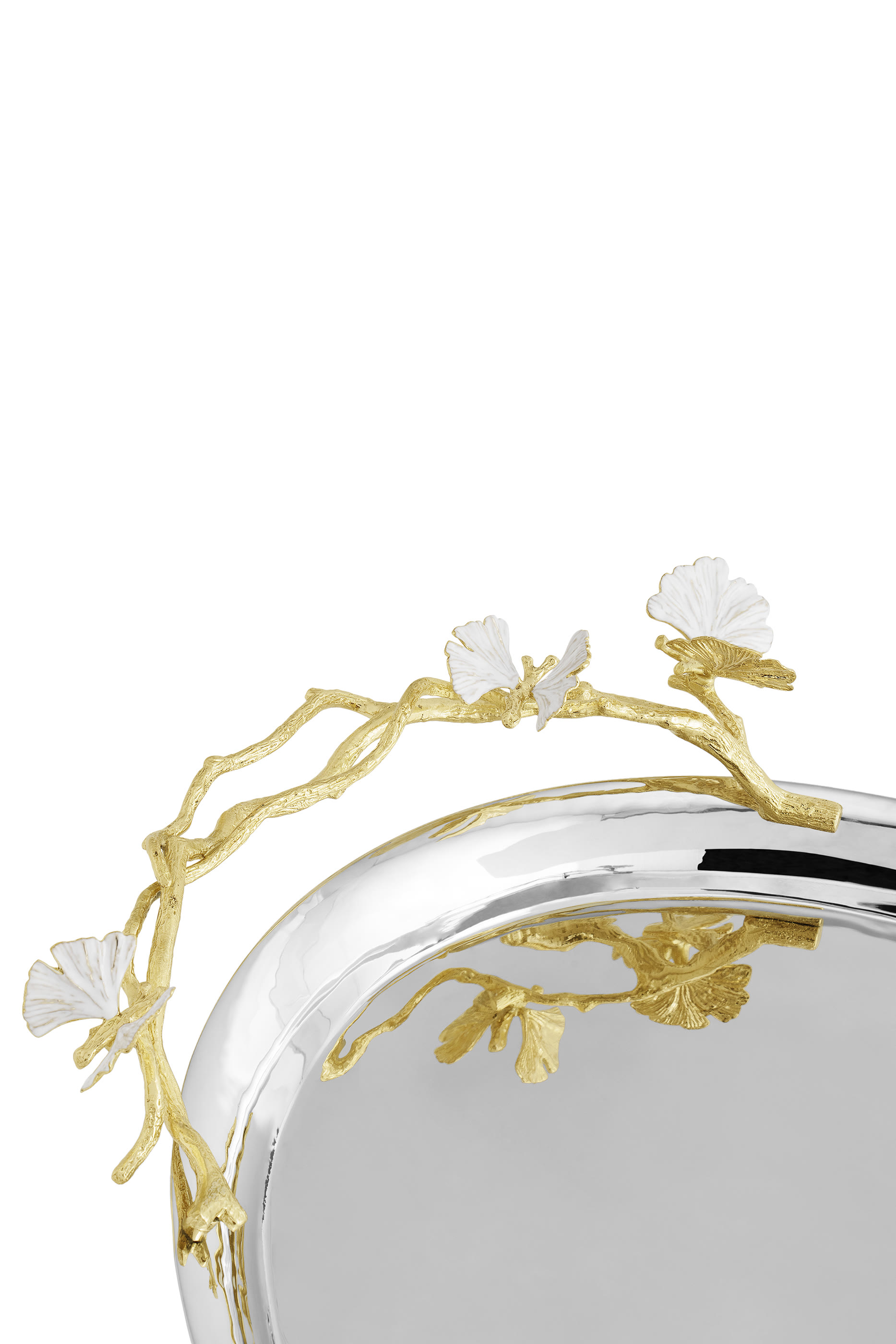 صينية بفراشات وجنكة بلون ذهبي