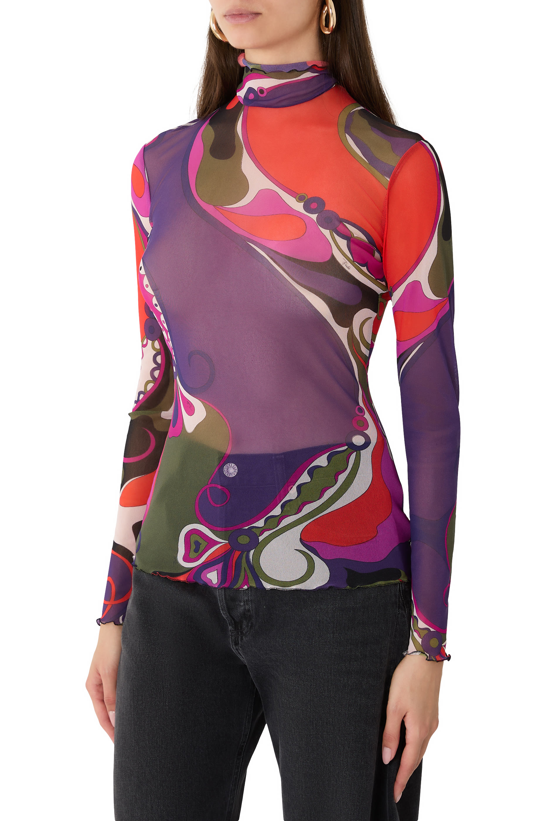 بلوزة تول بنقشة أوركيدي