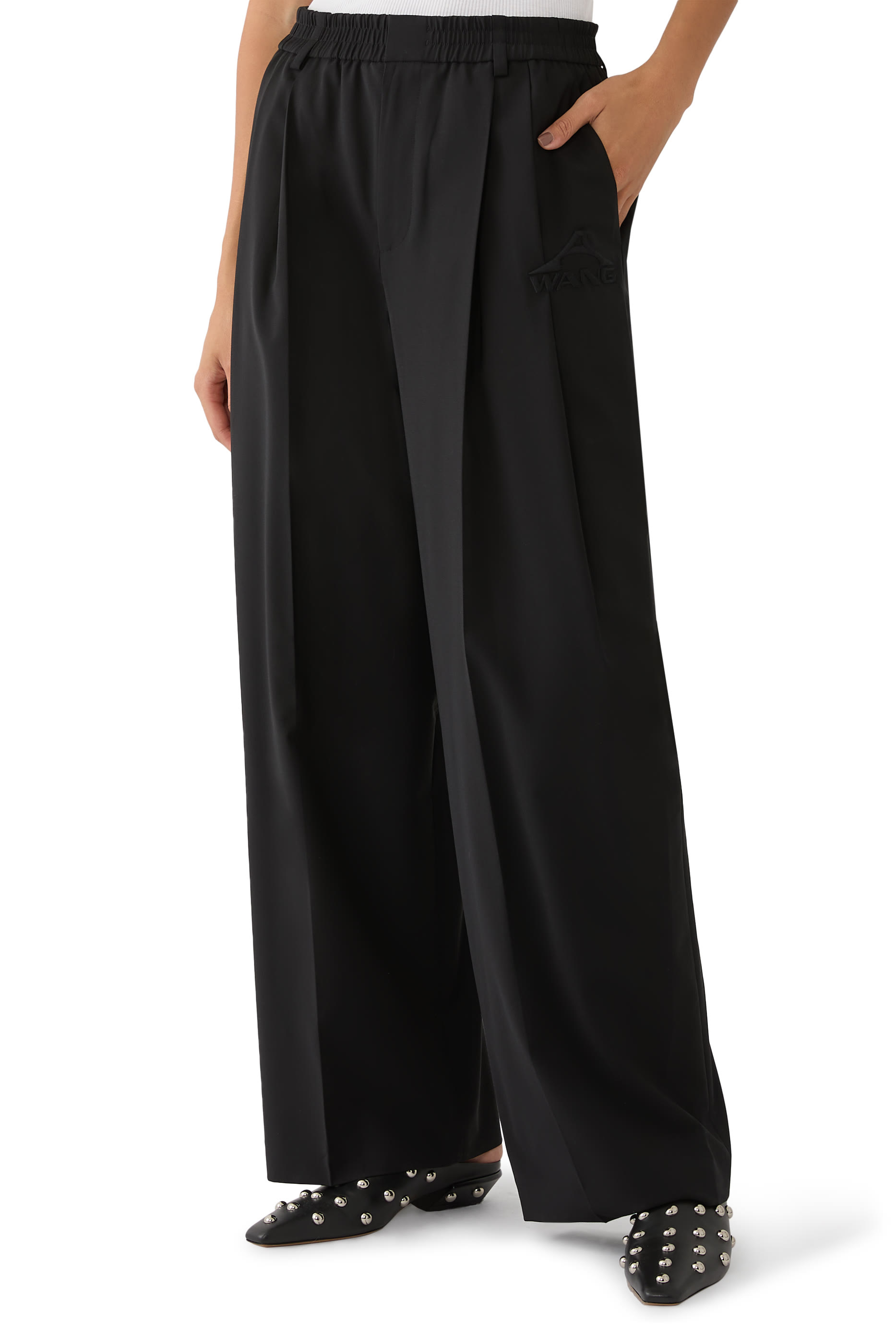 بنطال بقصة فضفاضة بخصر متوسط ​​الارتفاع صوف استوائي