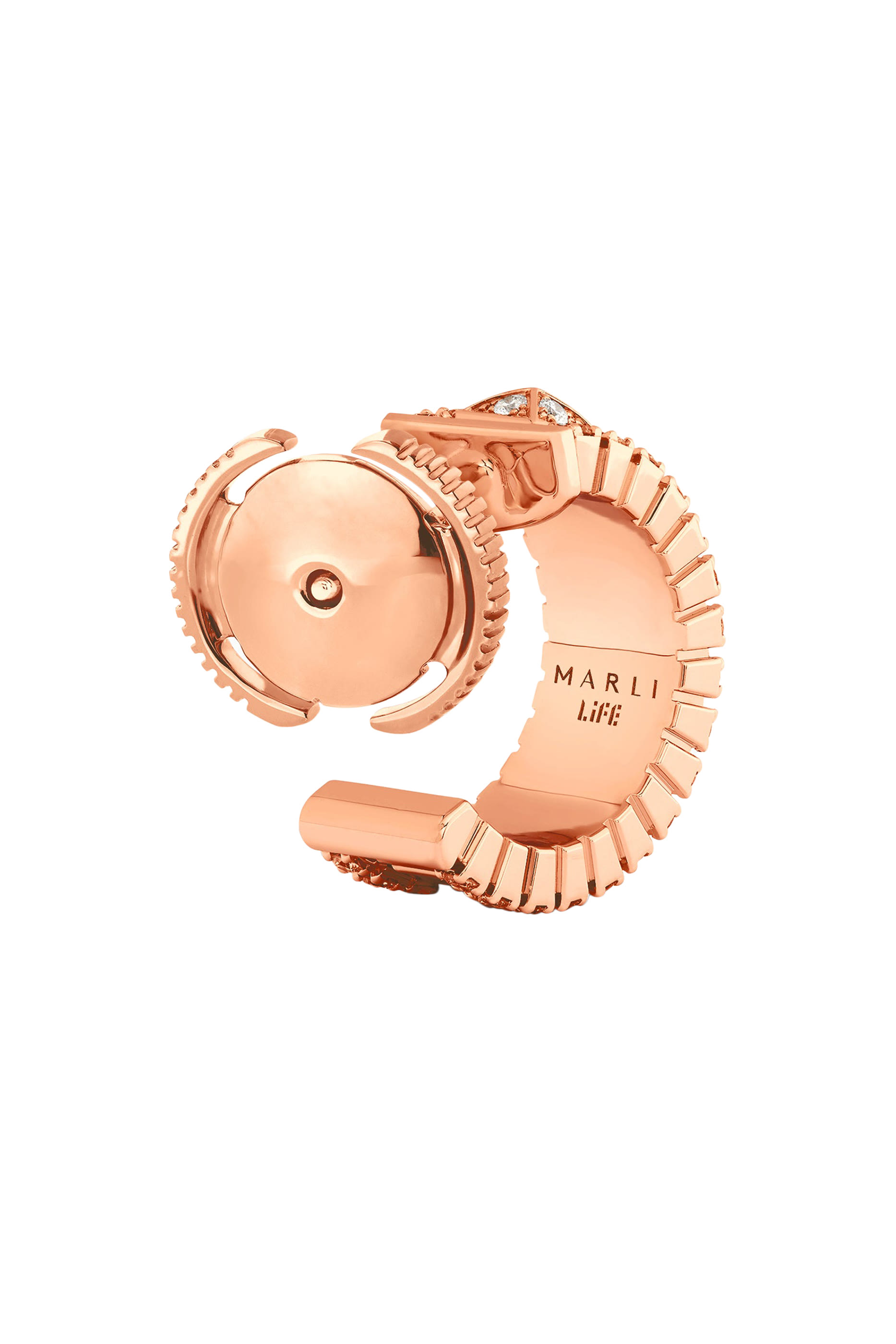 أقراط لايف صغيرة دائرية مرصعة بماس بالكامل، دهب وردي عيار 18