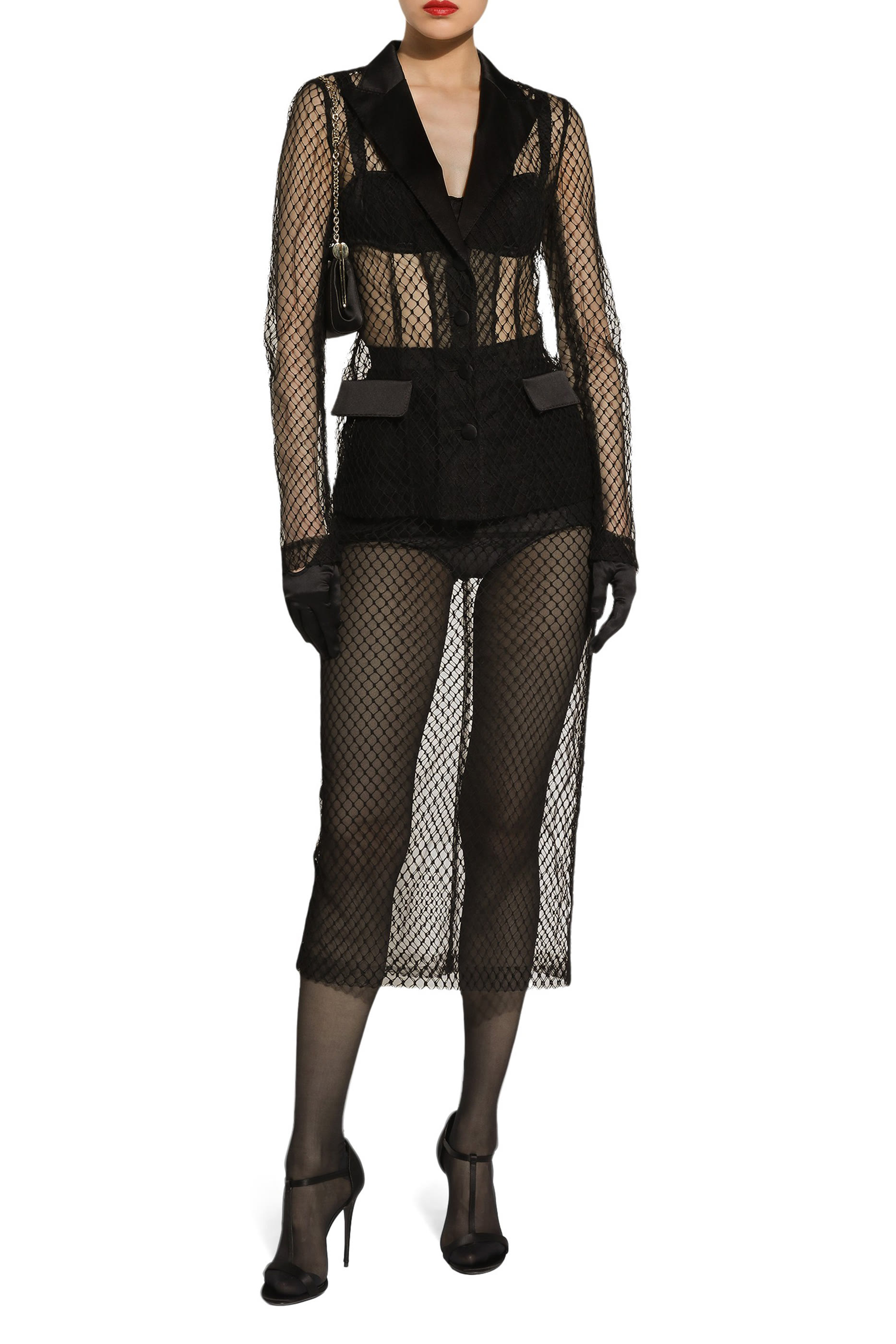 تنورة بقصة مستقيمة متوسطة الطول قماش شبكي