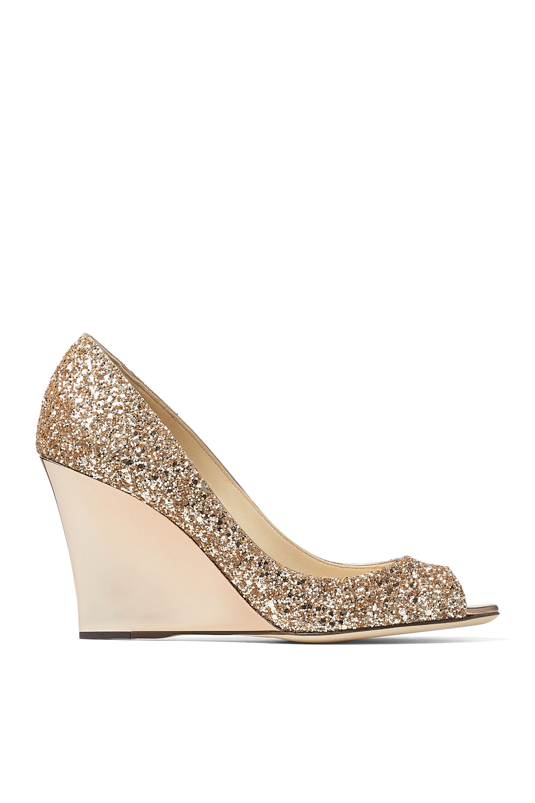 حذاء باكسين كعب ويدج منسوج لامع