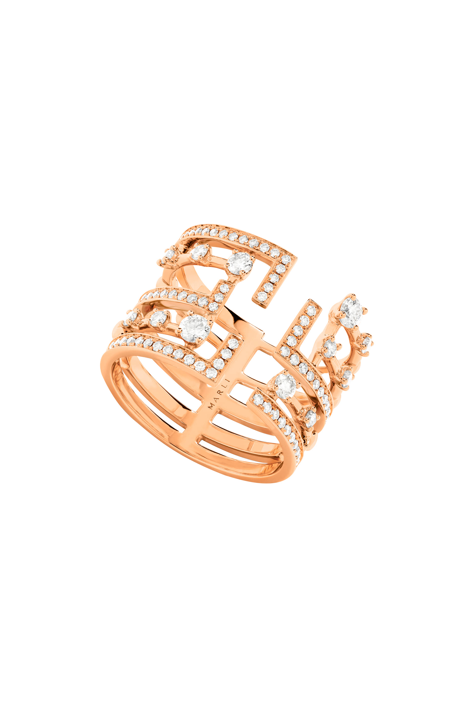 خاتم أفنيوز ستيتمنت مرصع كليا بالماس ذهب وردي عيار 18