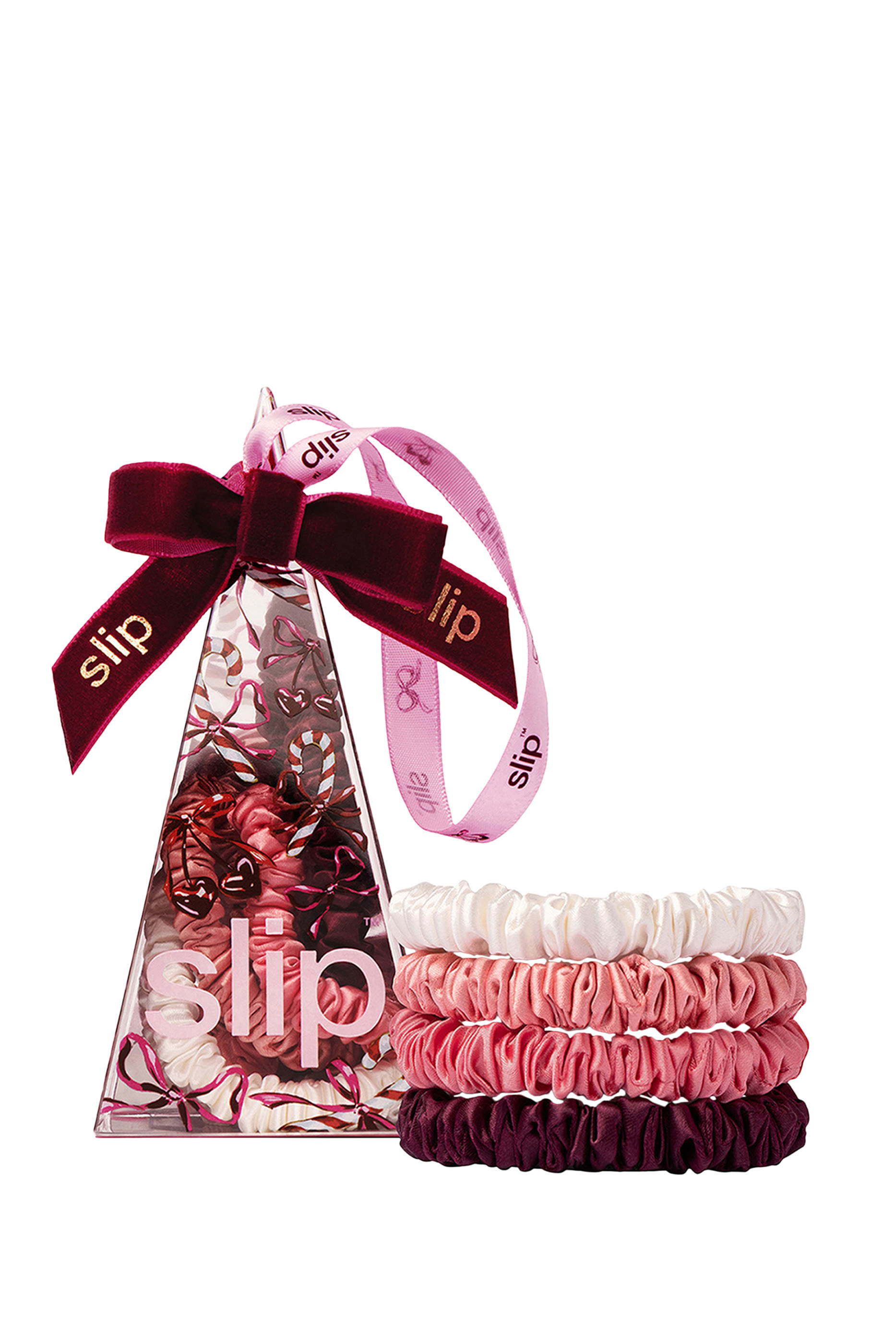 مجموعة ربطات شعر كاندي كين حرير رفيعة في عبوة بتصميم زينة لشجرة الكريسماس، 4 قطع