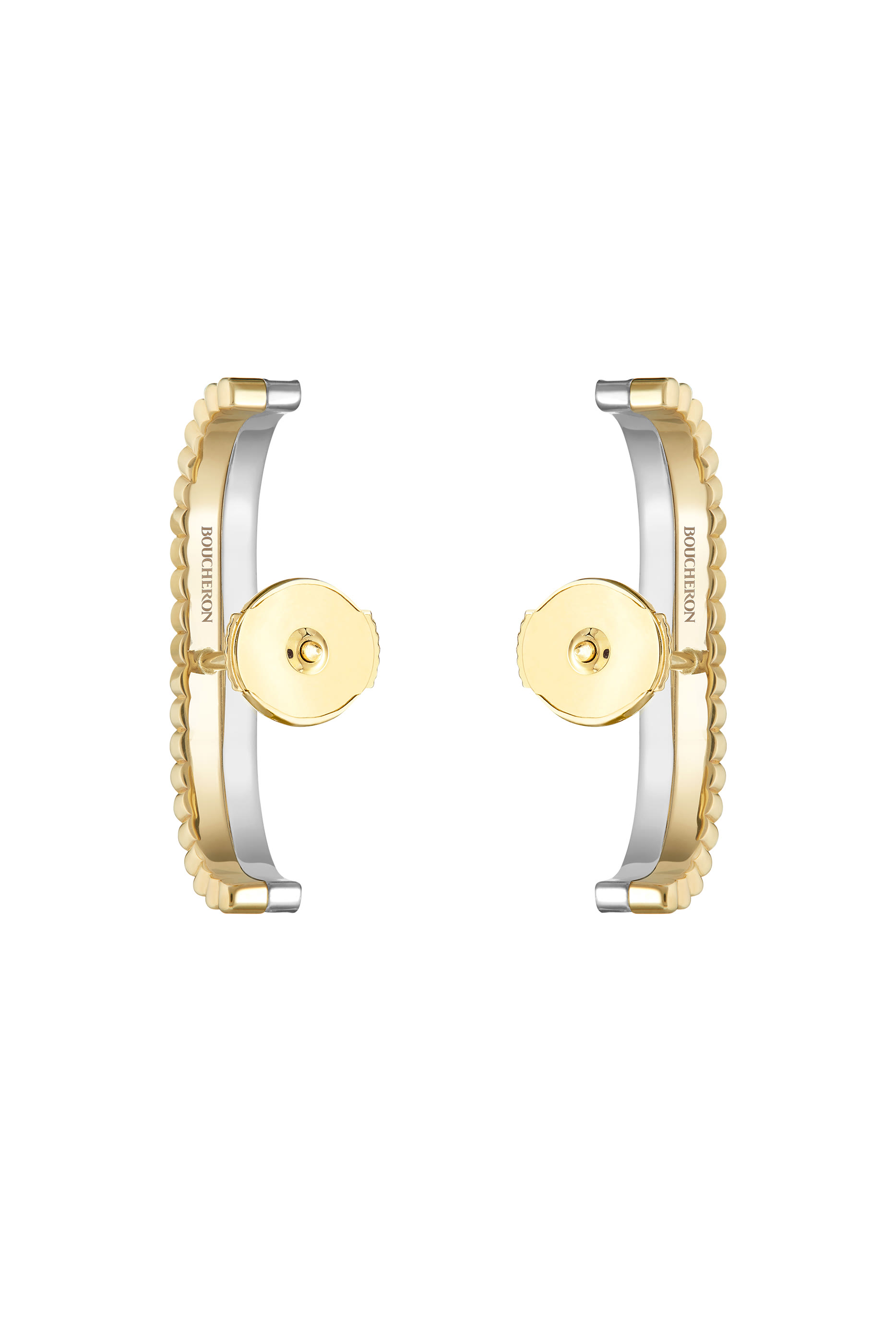 أقراط كاتر دائرية بارزة الملمس مرصعة بماس، ذهب أبيض وأصفر عيار 18