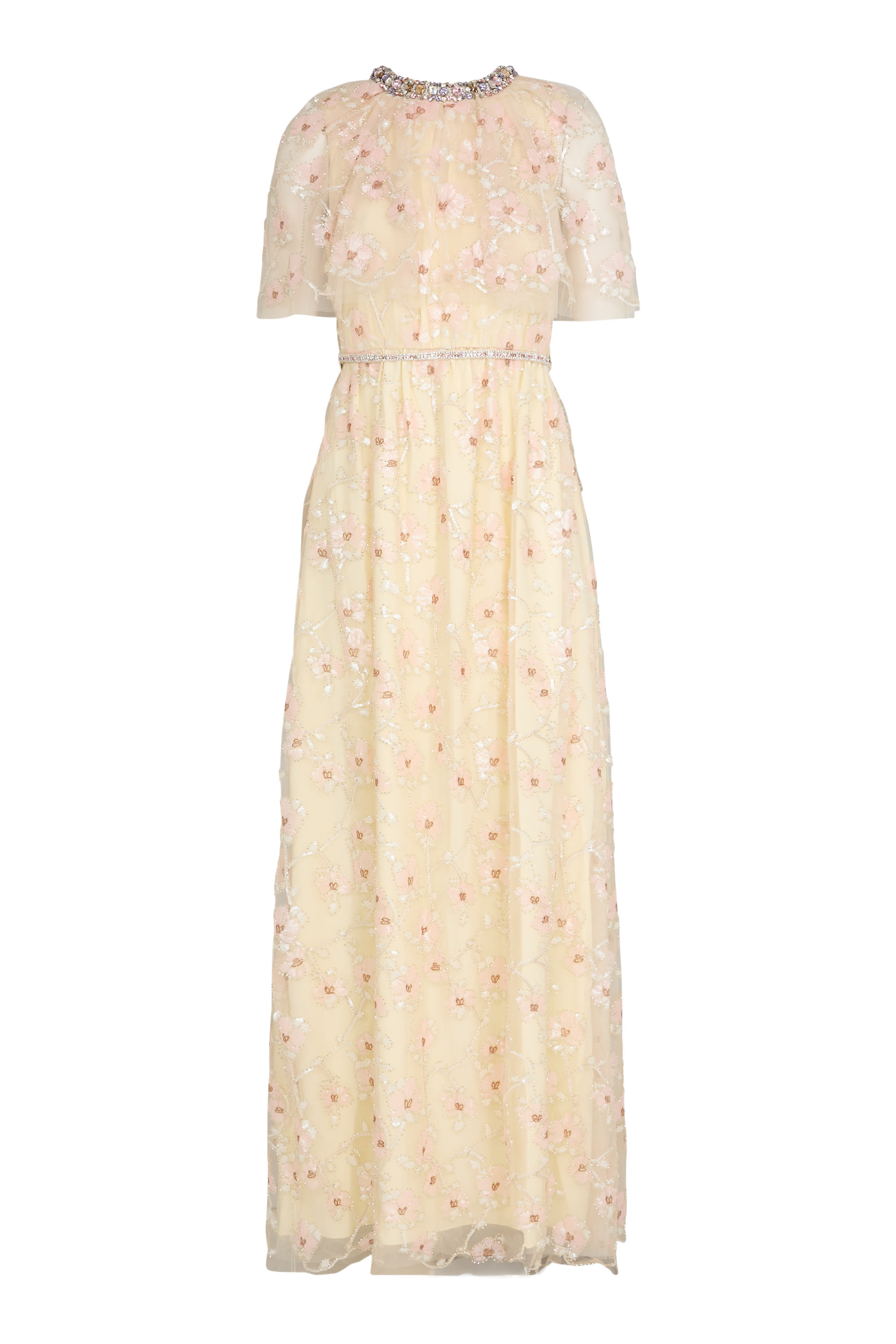 فستان طويل بتطريز أزهار