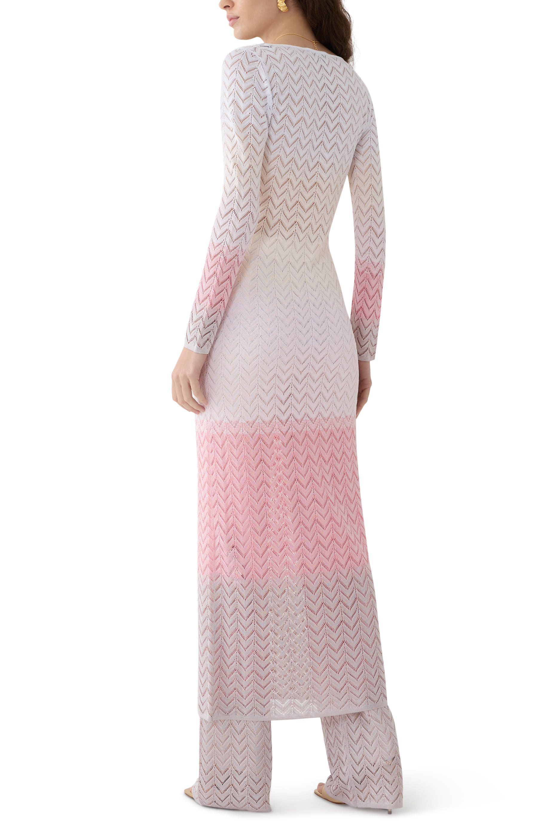 كارديغان طويل بنقشة خطوط متعرجة ولون متدرج فيسكوز