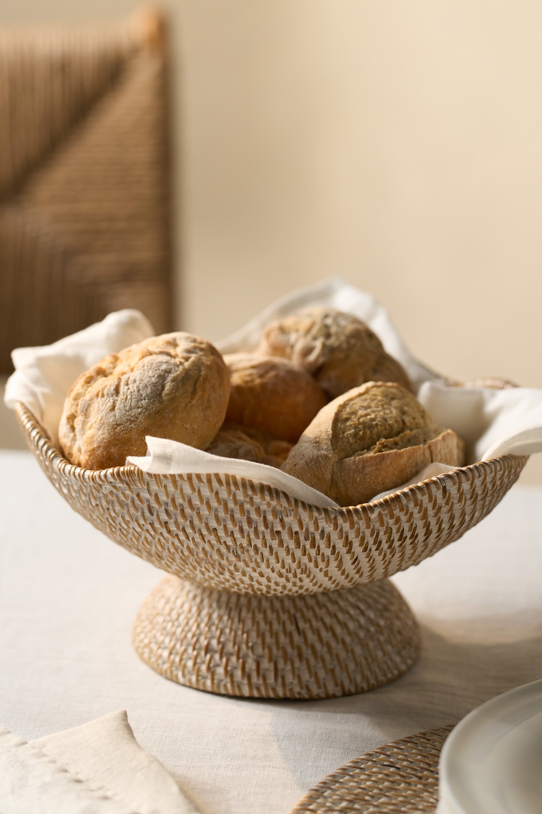 Whitewashed Rattan Scalloped Bowl 