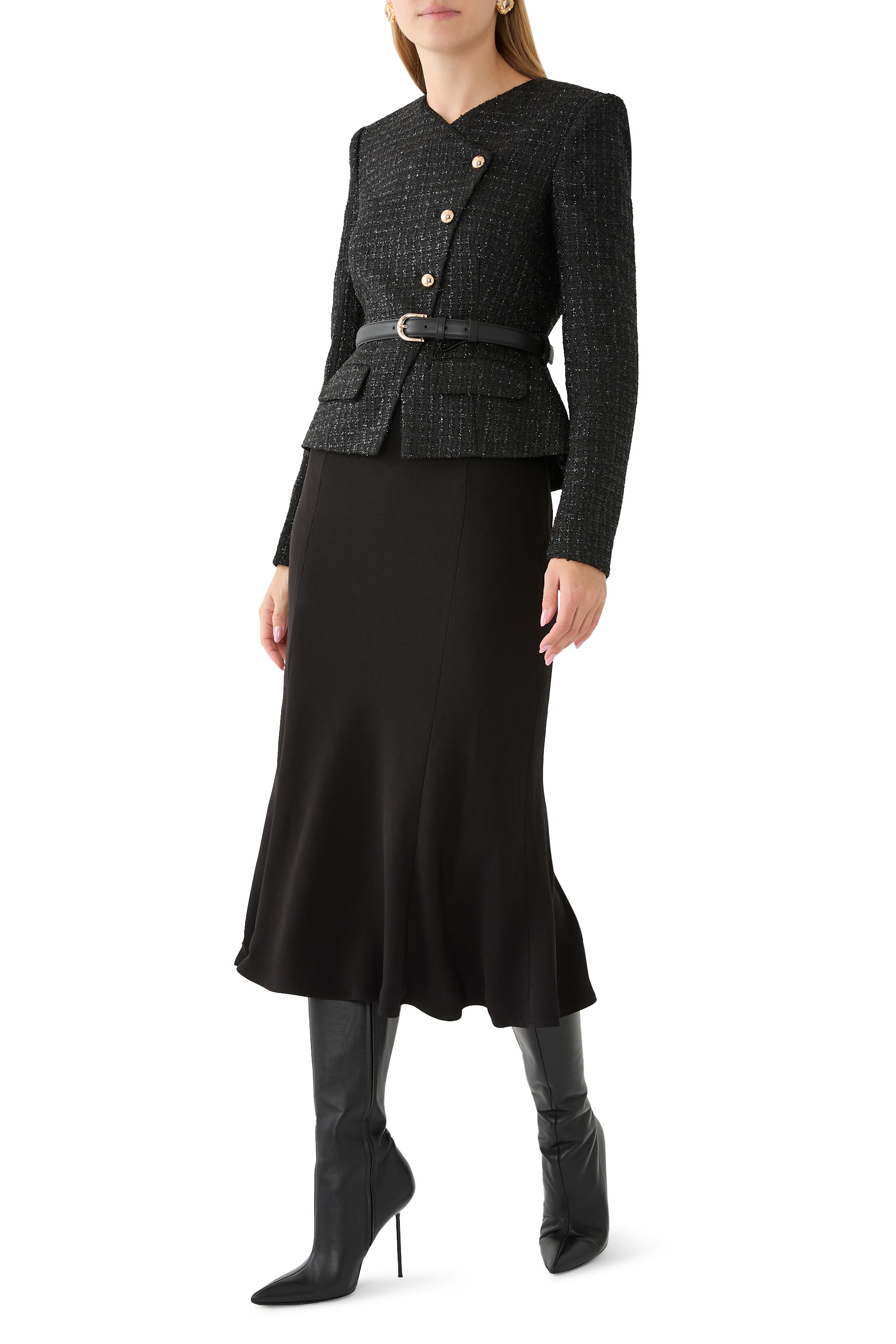 فستان متوسط الطول بتصميم غير متماثل بوكليه