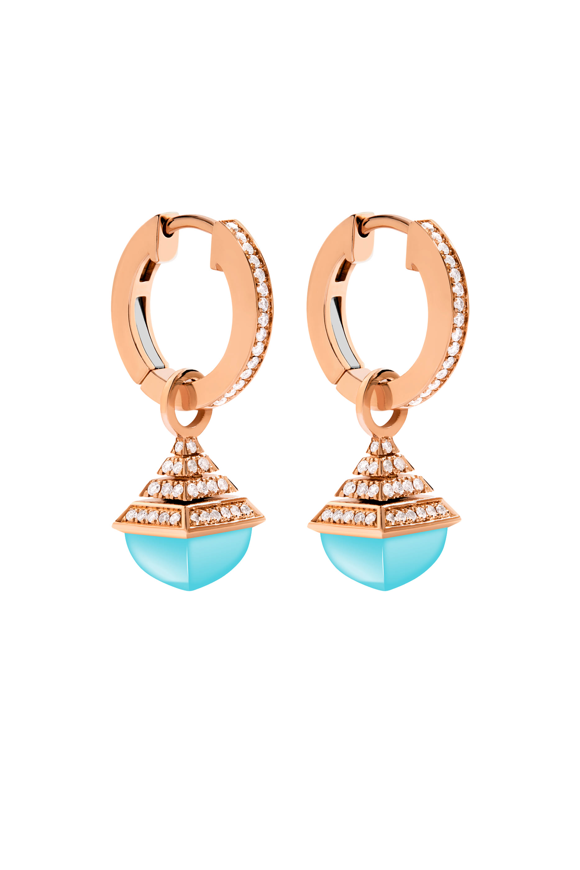 أقراط كليو ريف صغيرة مرصعة بالماس والفيروز ذهب وردي عيار 18