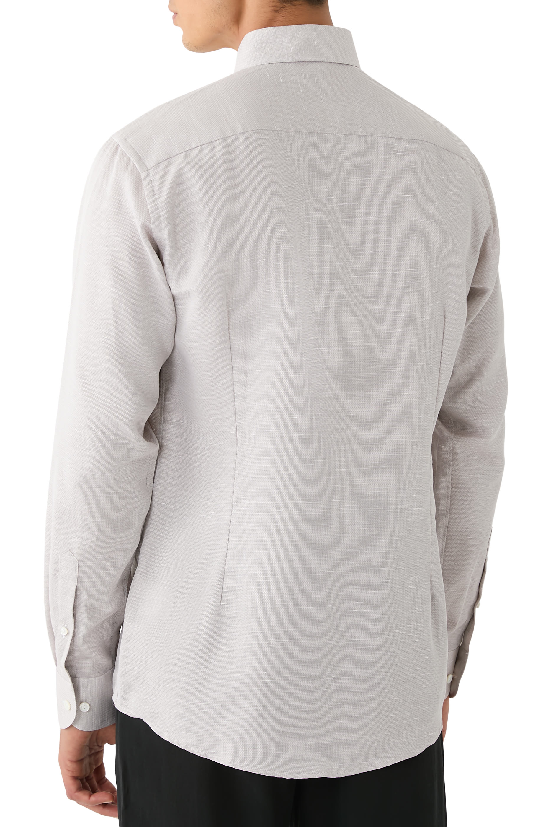 قميص شبه سادة قطن وكتان