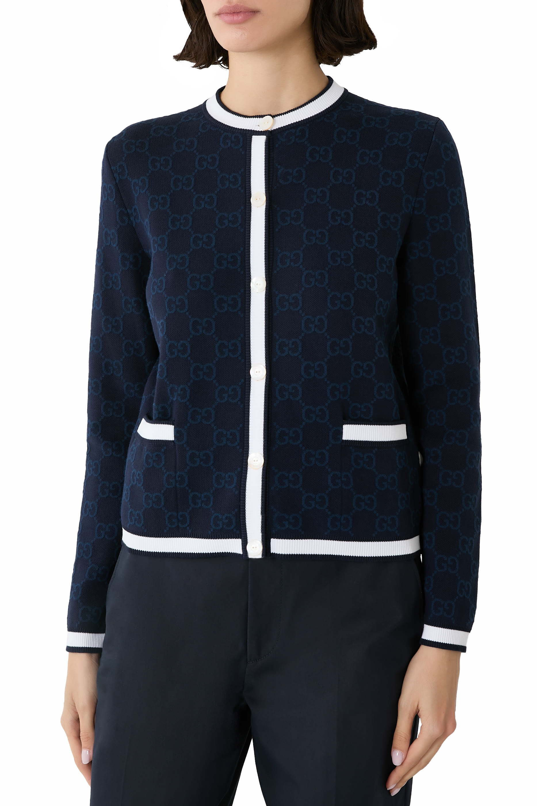 كارديجان قطن فاخر بنقشة حرفي شعار الماركة جاكار