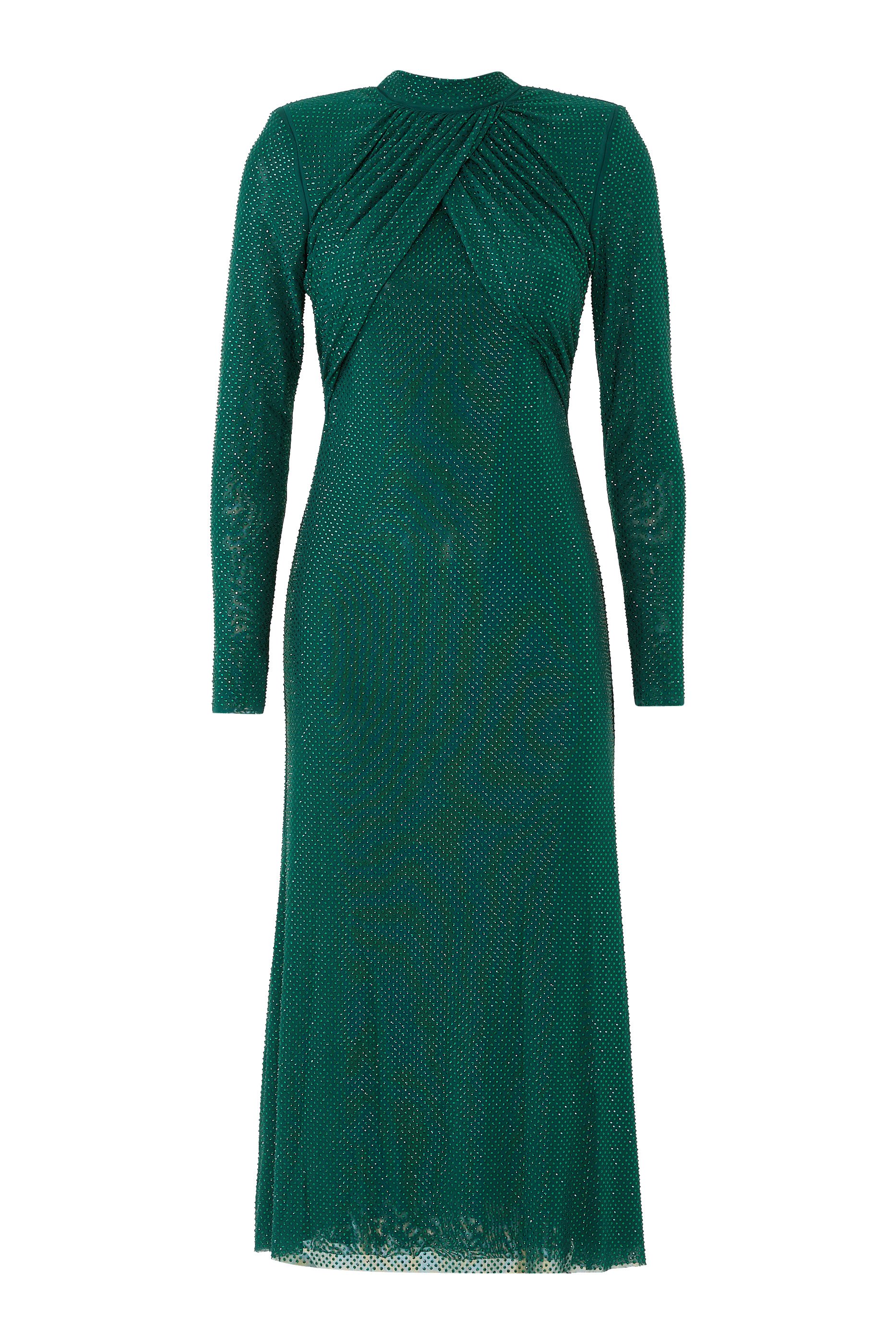 فستان متوسط الطول مزين بأحجار الراين قماش شبكي