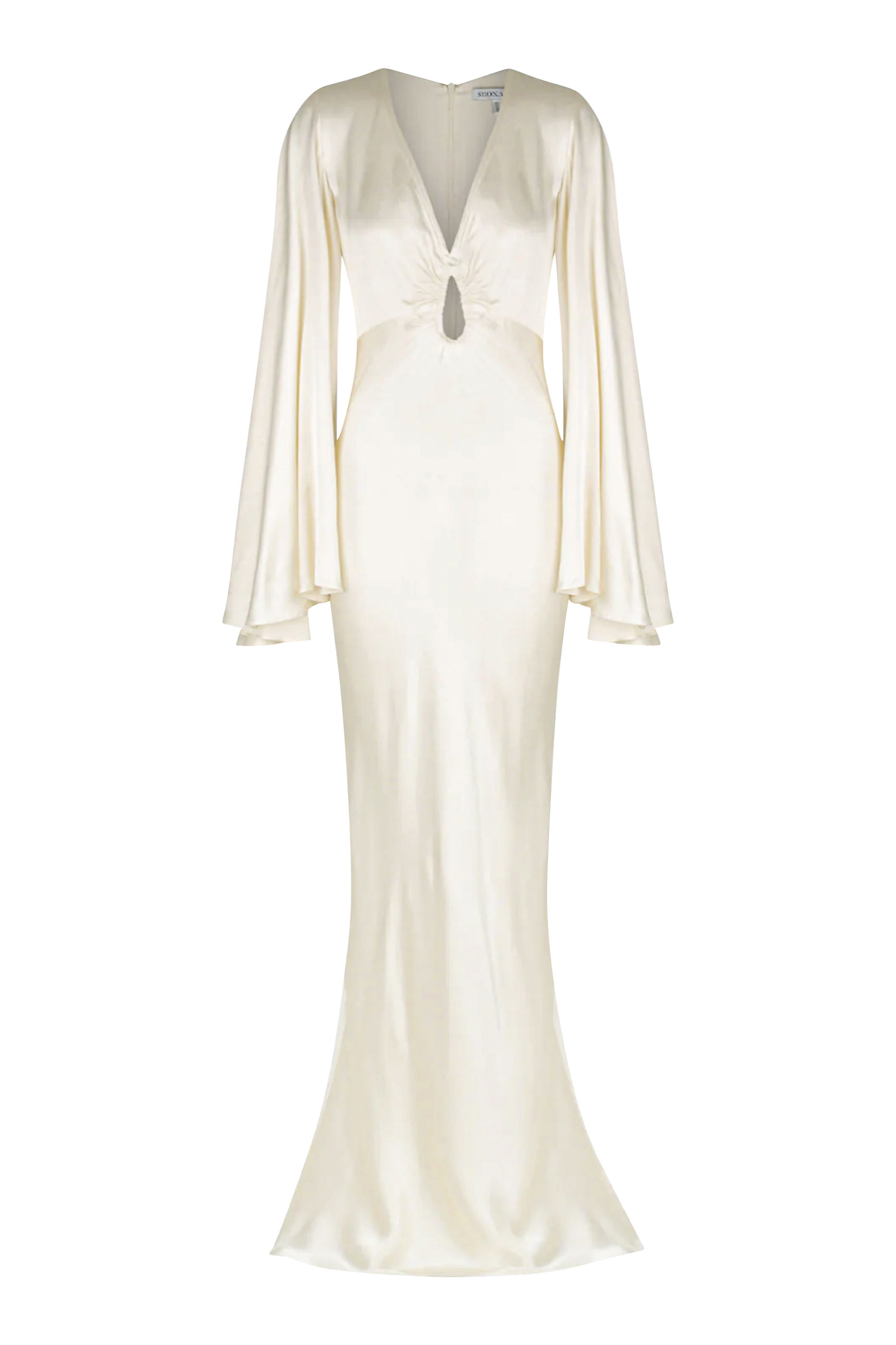 فستان لا لون طويل بأكمام واسعة وفتحة