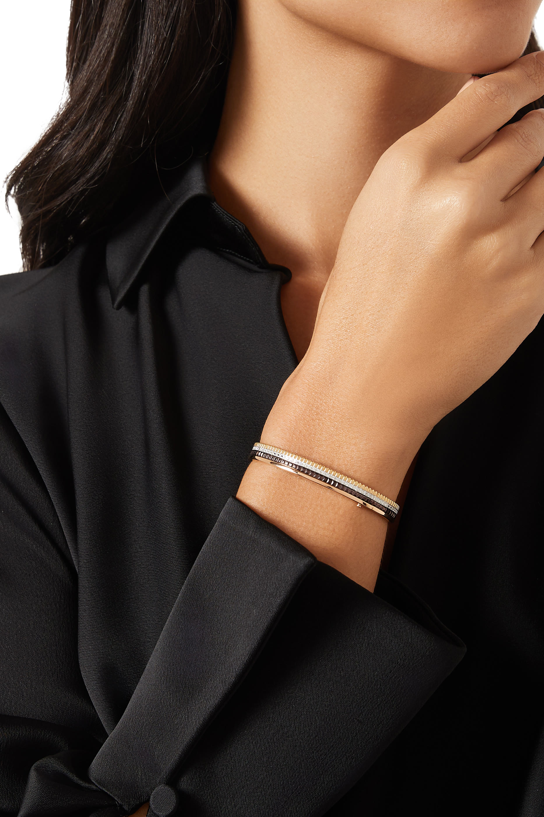 سوار كاتر كلاسيك مرصع بالماس والخزف ذهب مختلط عيار 18