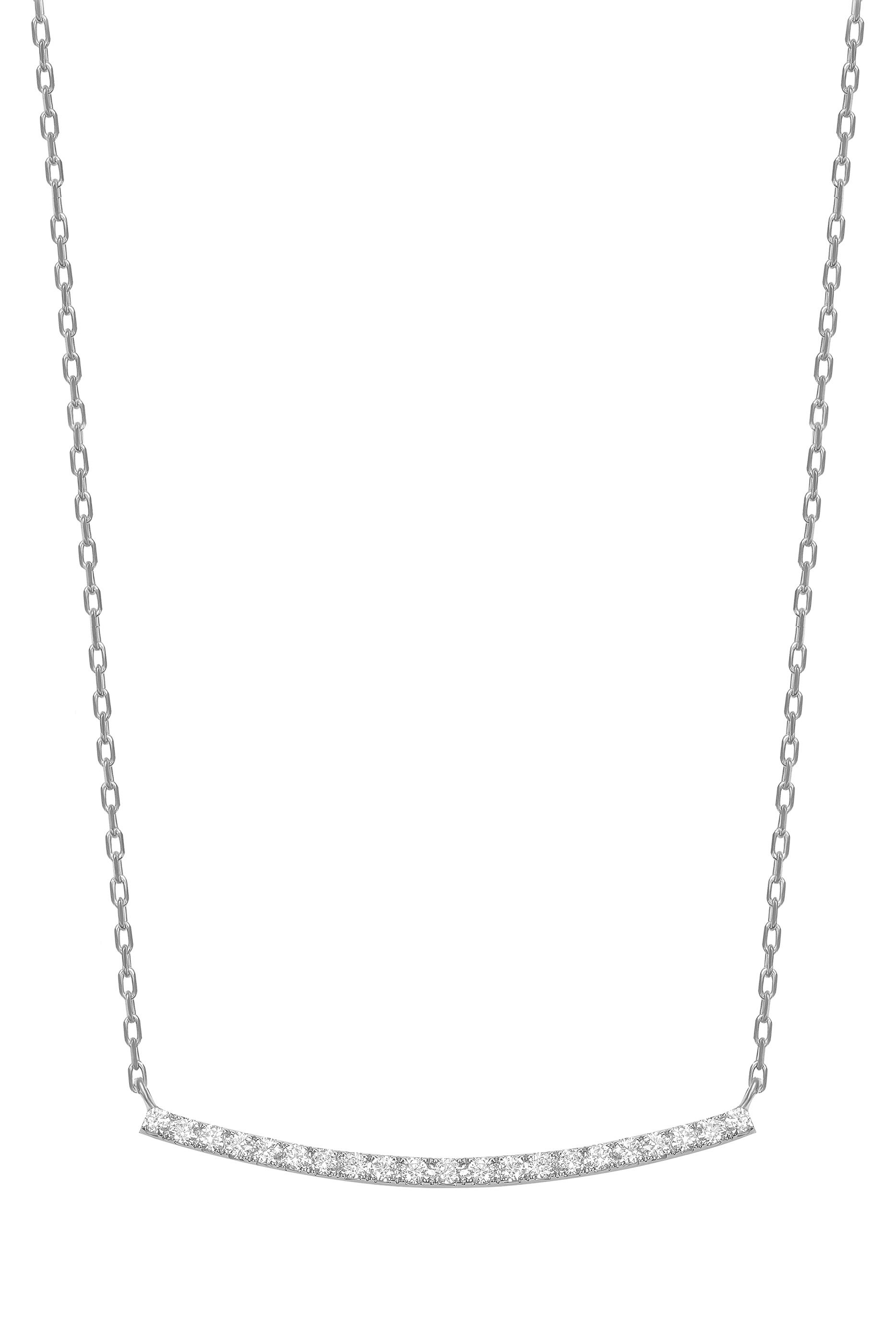 قلادة بسلسلة بحلقات متوسطة مقوسة مرصعة بالماس ذهب أبيض عيار 18