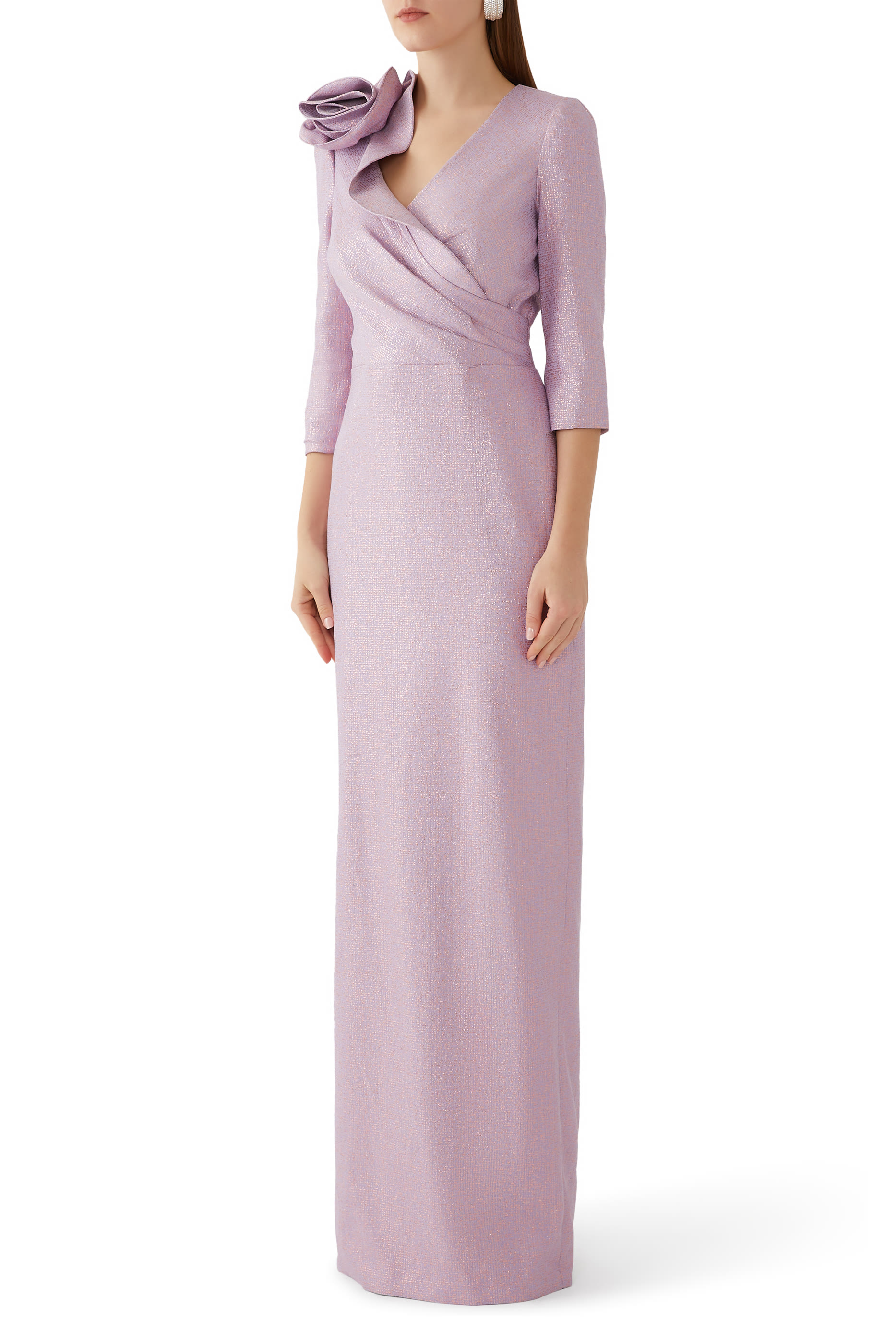 فستان سهرة بقنشة زهور جاكار لامع بنمط نقاط متناثرة