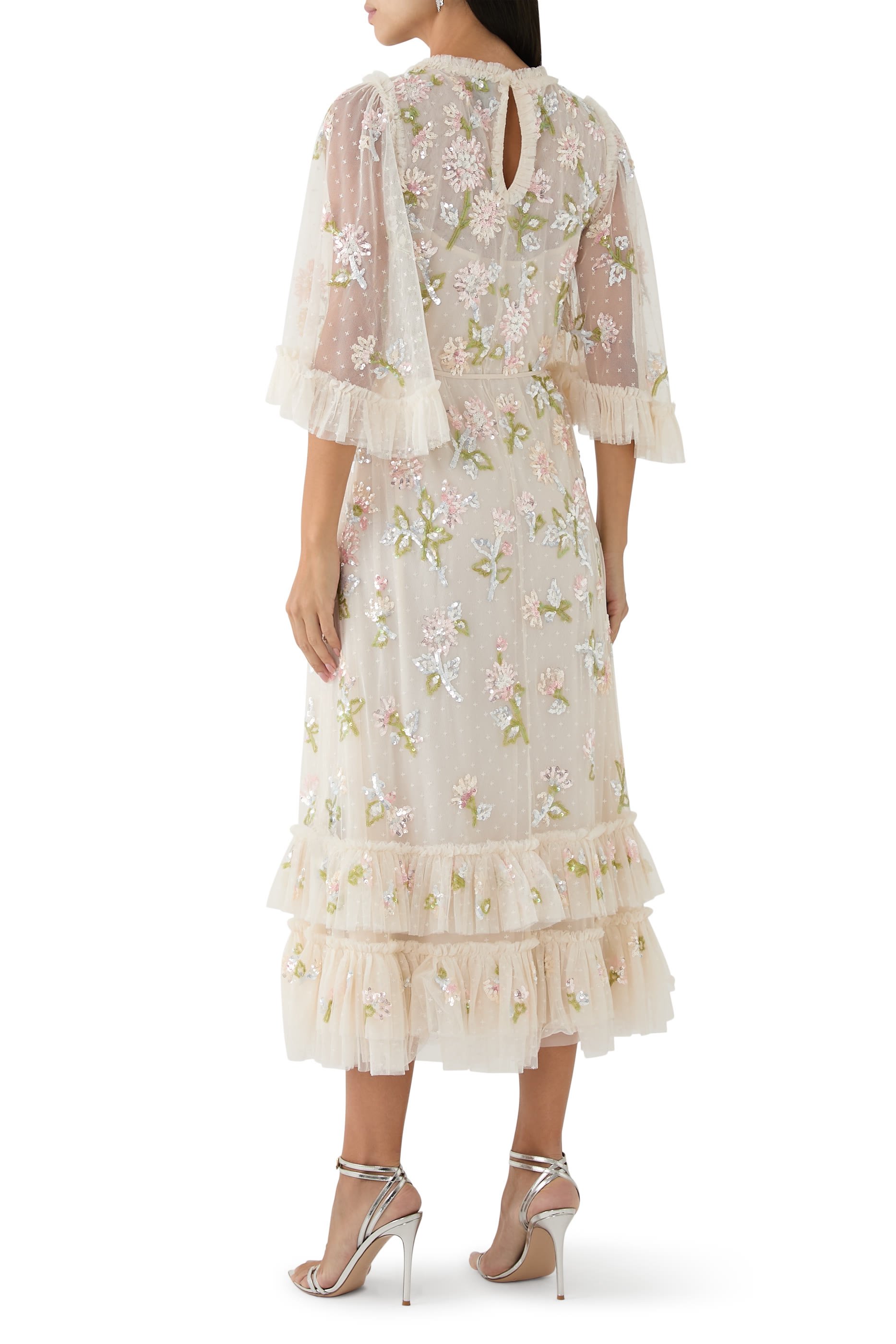 فستان باليرينا لامع بنقشة زهور الهندباء مطرزة بالترتر