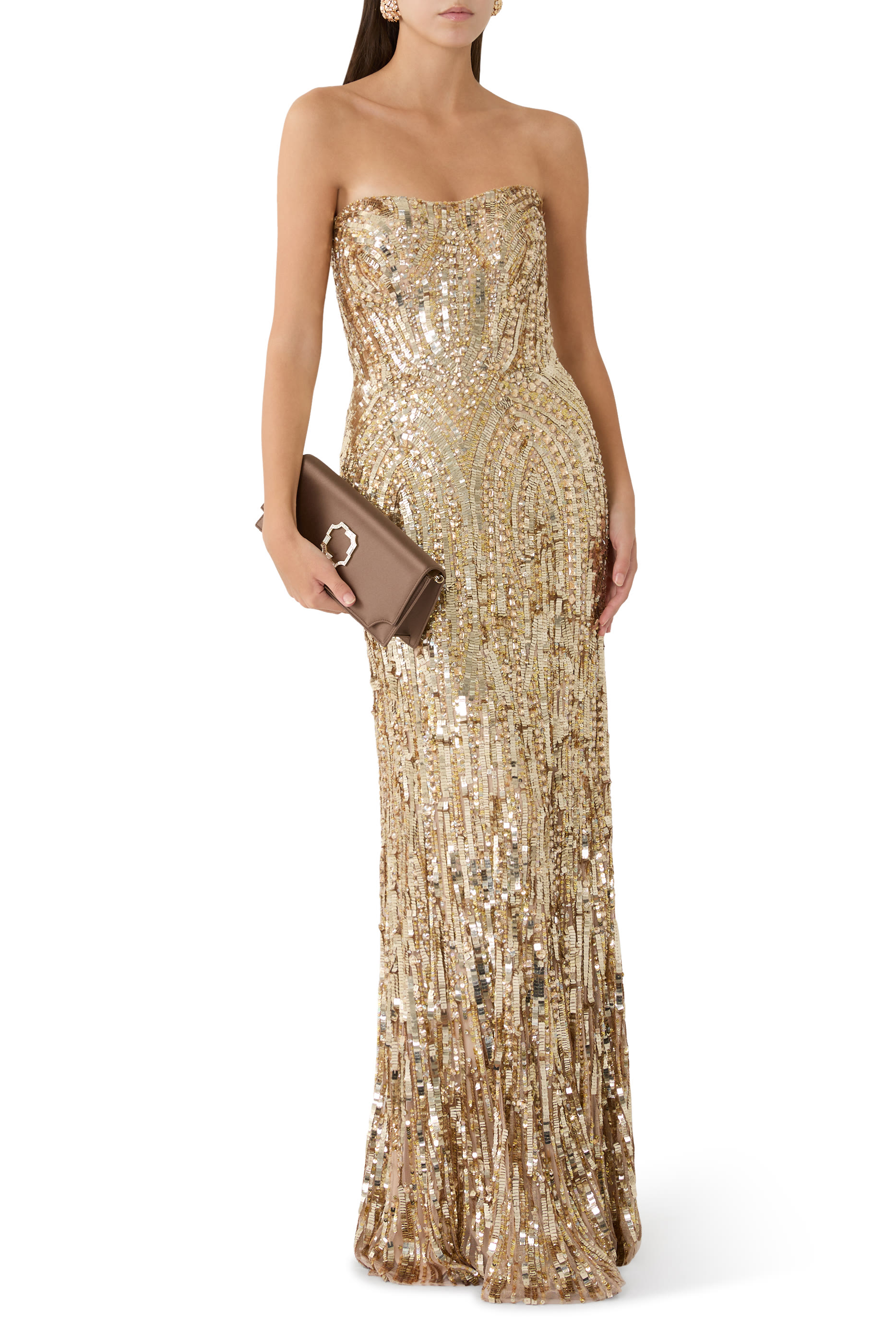 فستان سهرة يوفوريا بلا حمالات تول مطرز