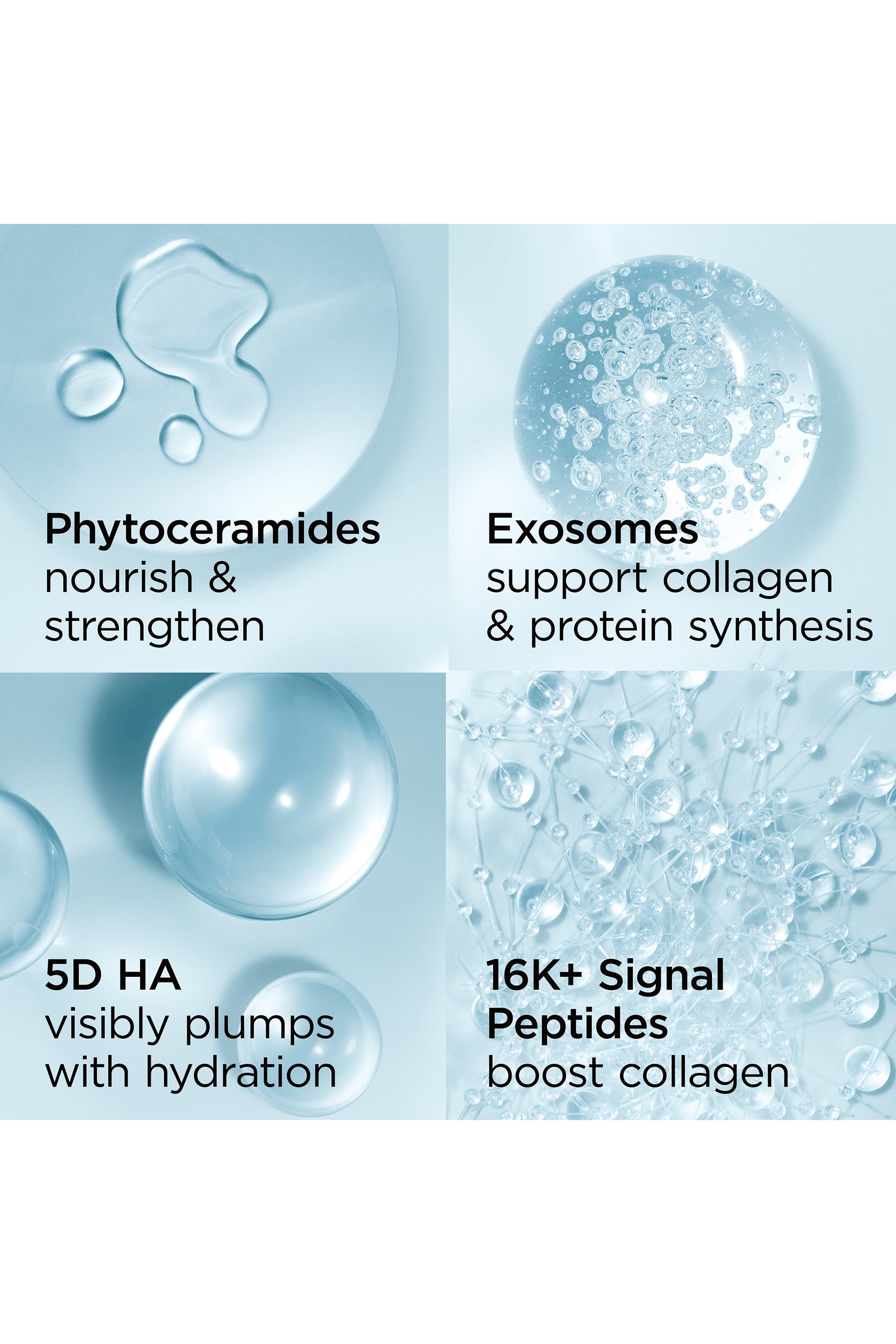 كريم مائي بحمض الهيالورونيك والببتيدات والسيراميد لترطيب البشرة وملئها