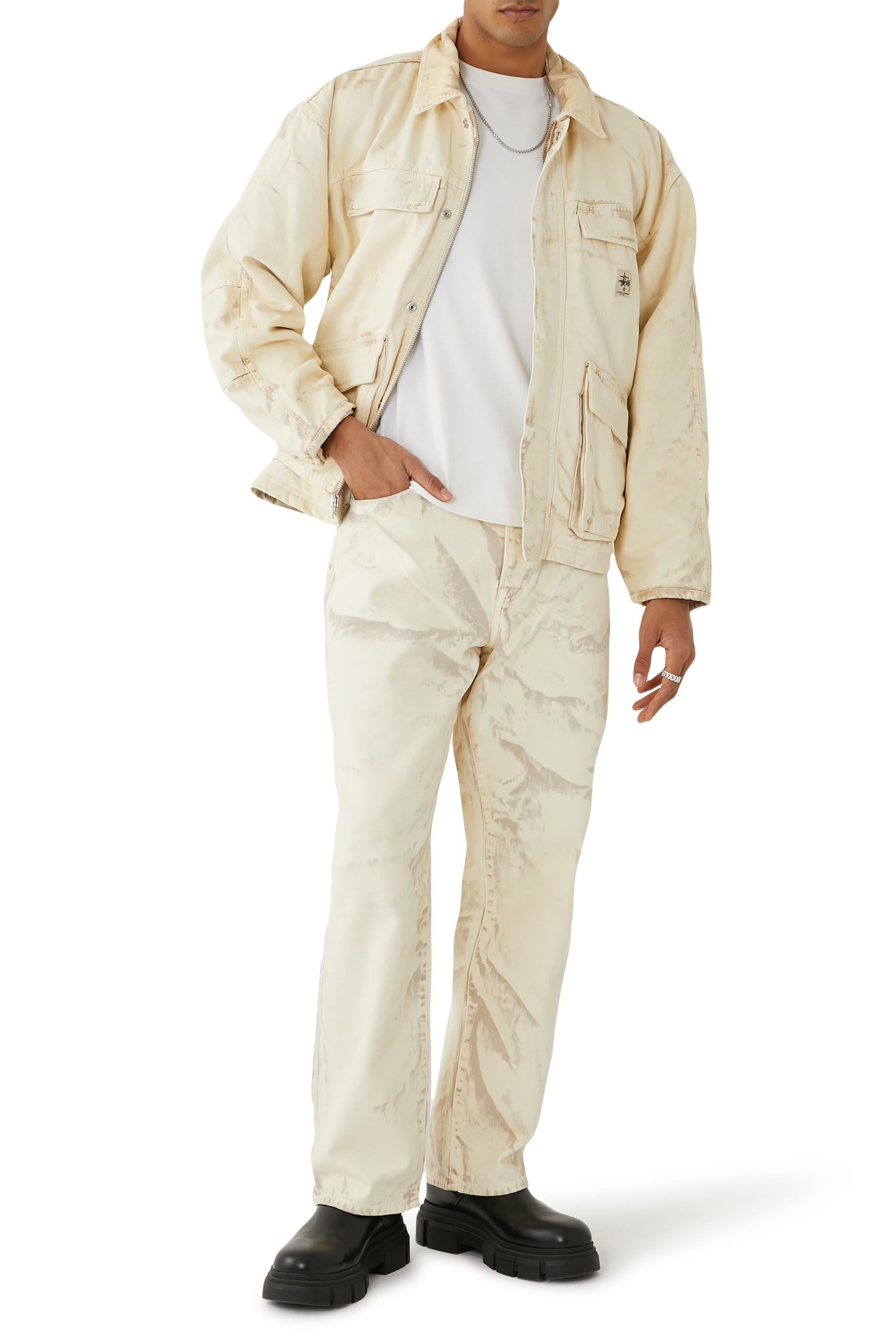 جاكيت شوب بتفاصيل ممزقة قماش قنب